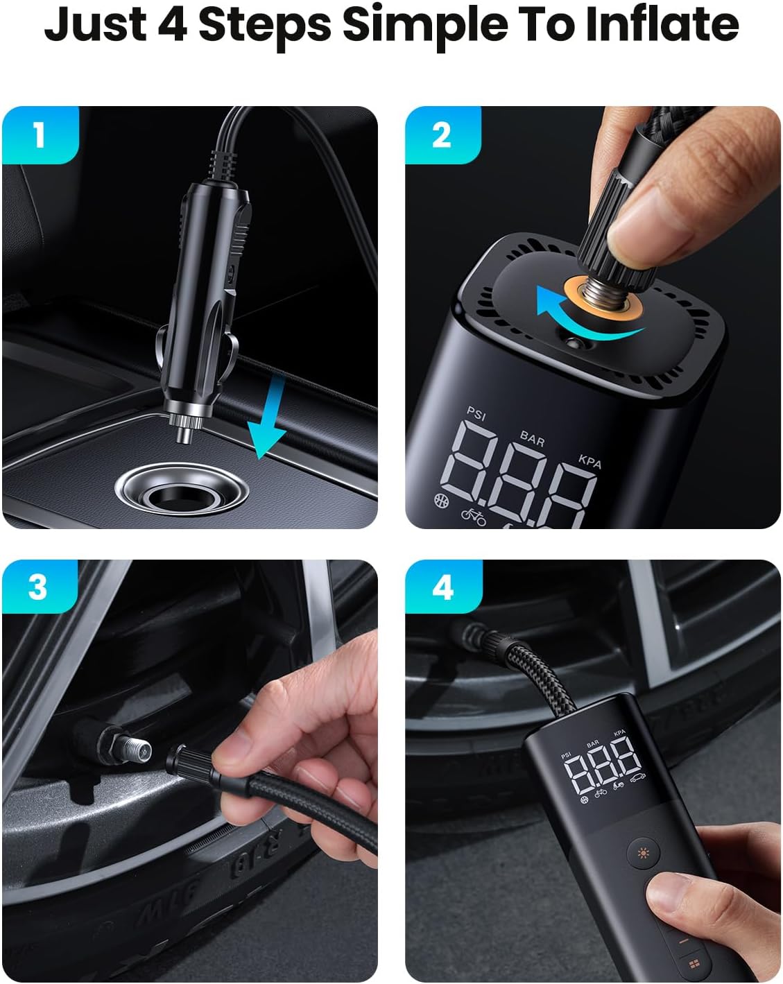 Detalle de UGREEN Tyre Inflator 150 PSI 12V