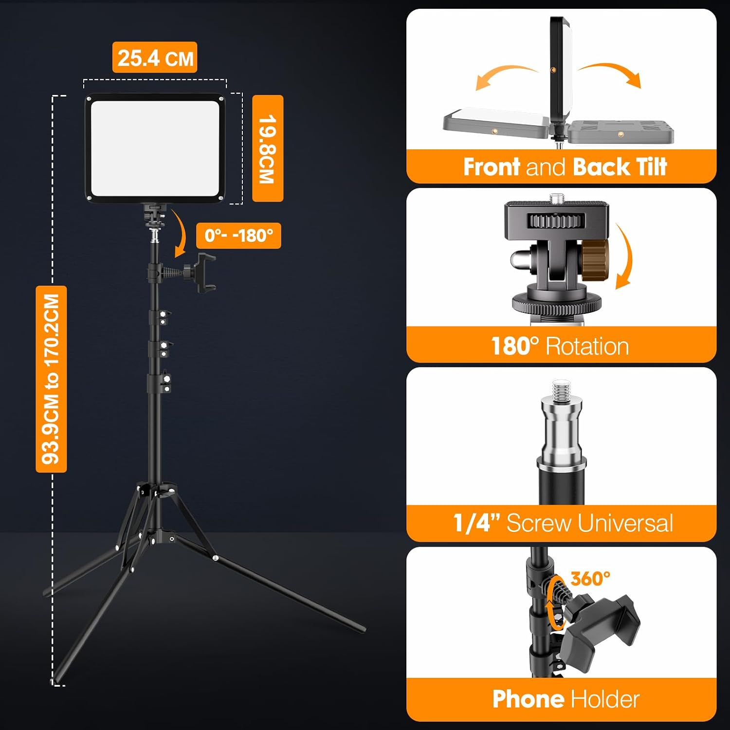 Thumbnail 4 de EMART 2-Pack LED Photography Lighting Kit (25 x 20cm) with Tripods, 2800K–7000K Dimmable Panel Lights
