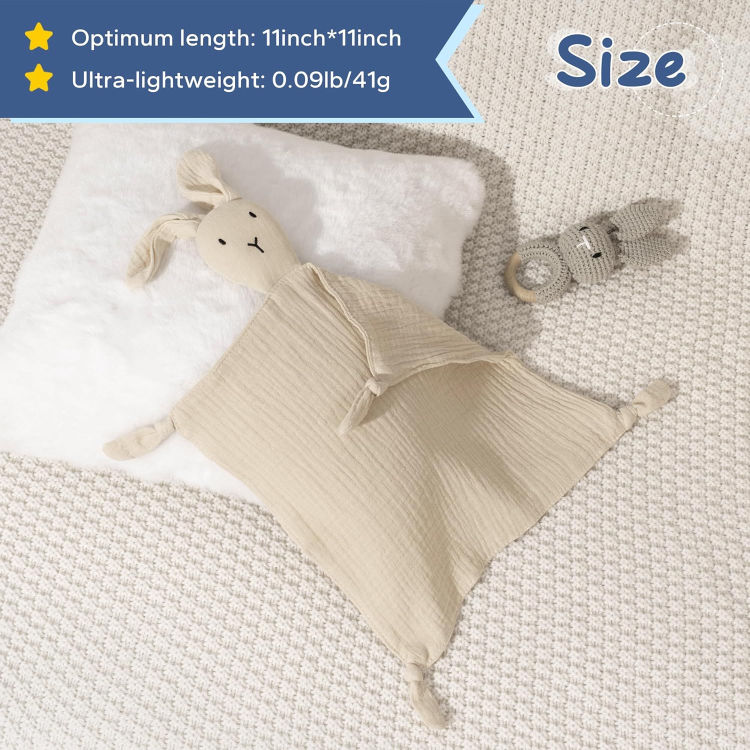 Thumbnail 4 de ZIGJOY Baby Comforter Blanket Muslin Cotton Bunny Lovey – 11x11in Khaki