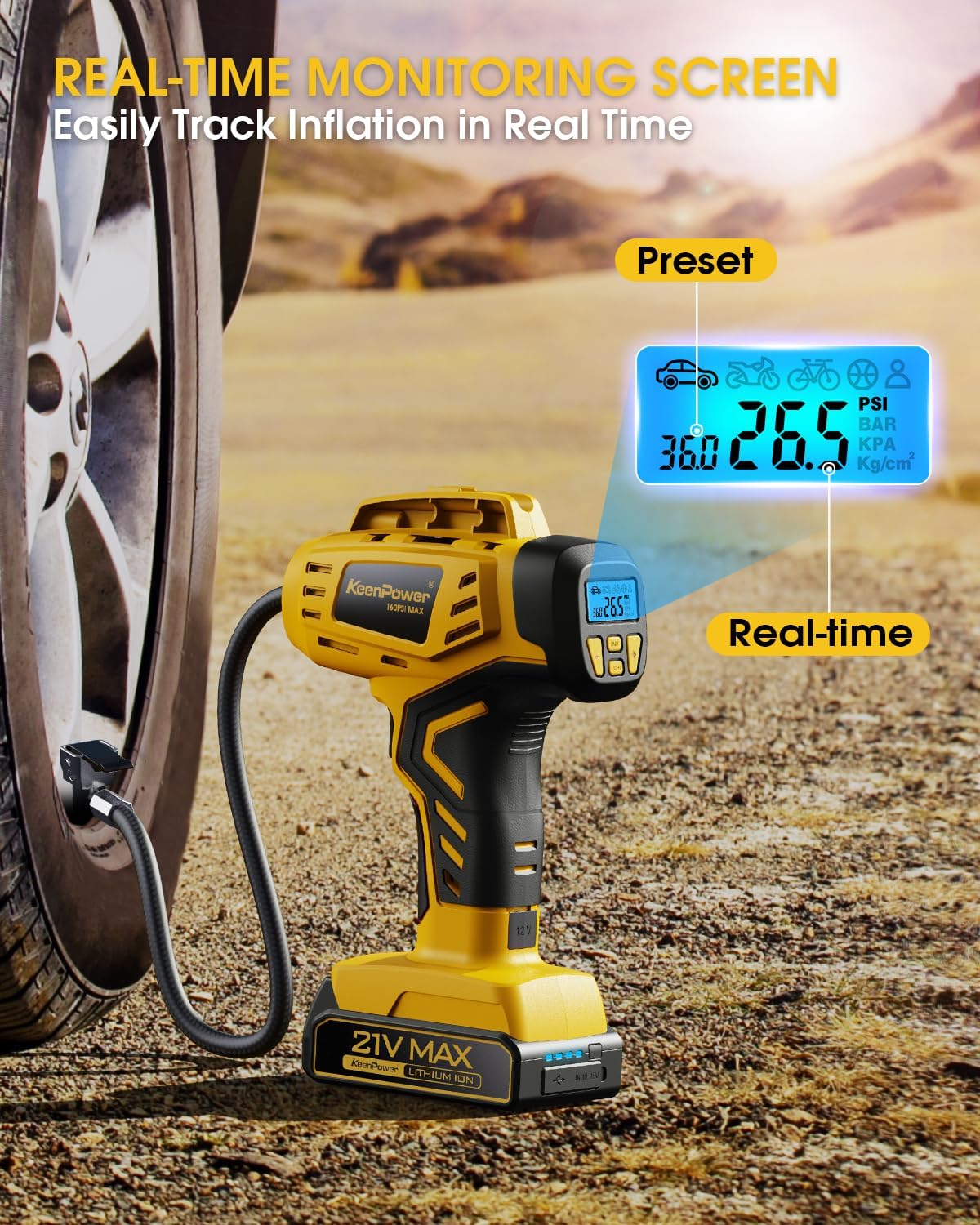 Detalle 1 de KeenPower Tire Inflator 160 PSI Portable Compressor