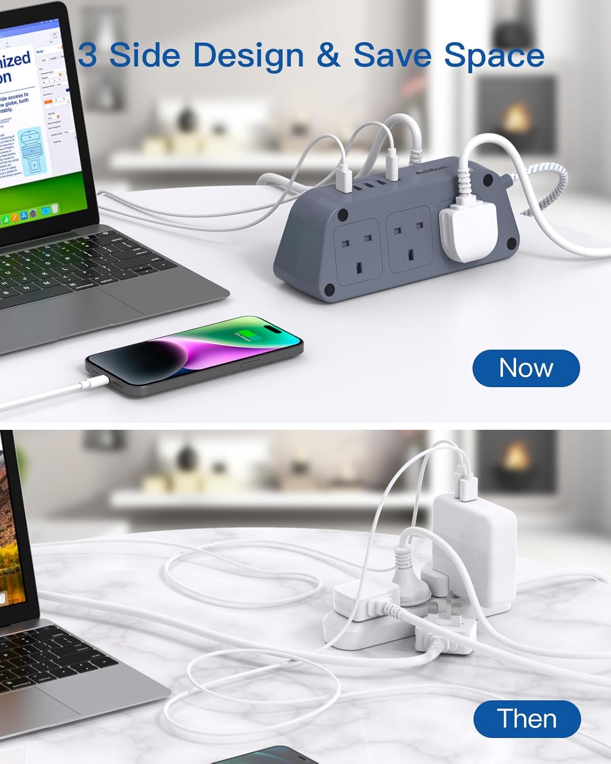 Detalle de Gray Extension Lead 6-Way with 5 USB (3250W) 🔌