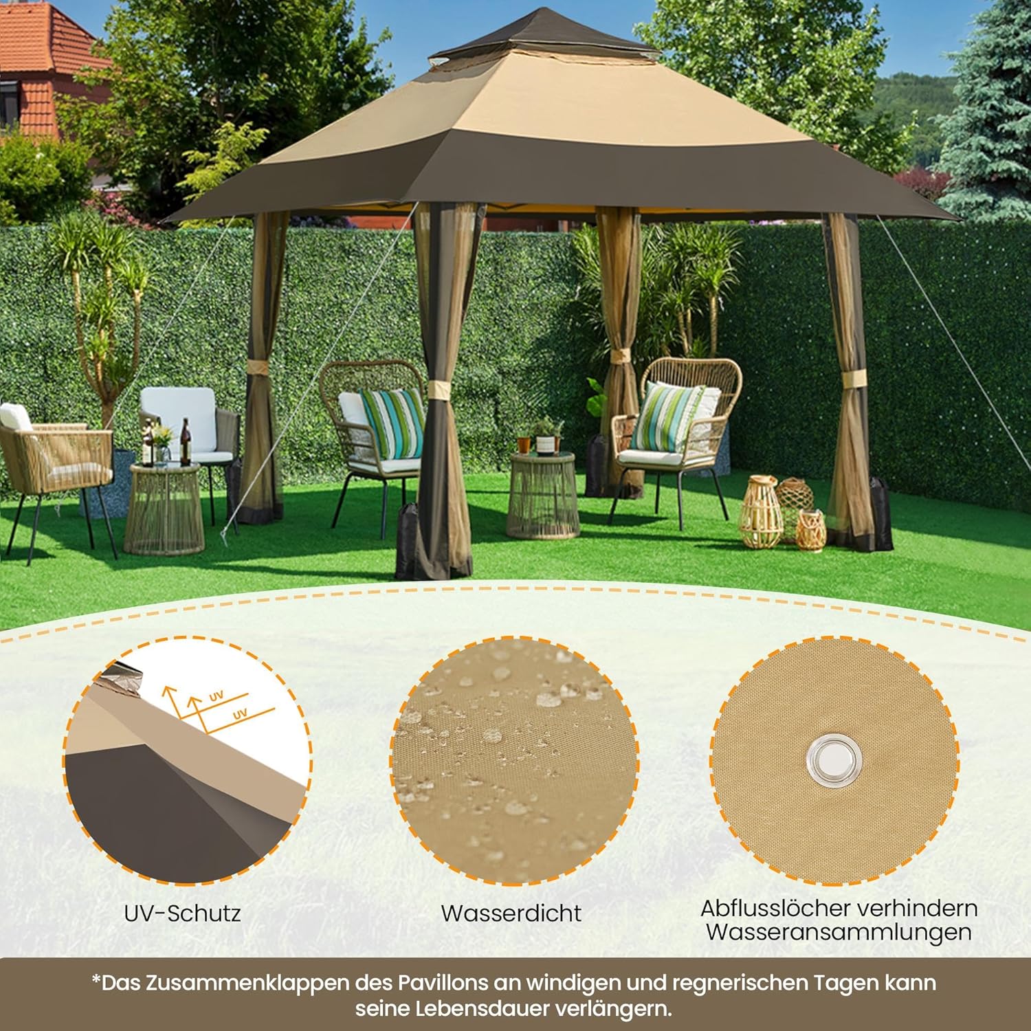 Thumbnail 6 de Yaheetech Gazebo da Giardino Esterno 4x4 m with Zanzariera, Struttura in Metallo e Tetto Allargato