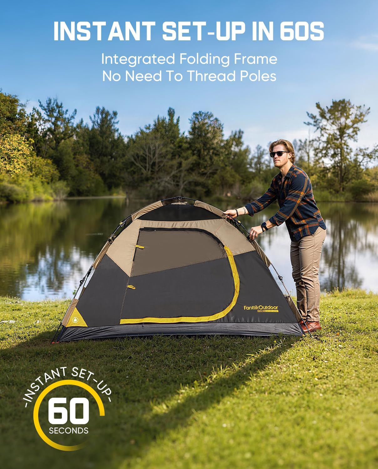 Detalle 2 de FanttikOutdoor Zeta C2/3/4 Camping Tent: Instant Setup, All-Weather Shelter for 2–4