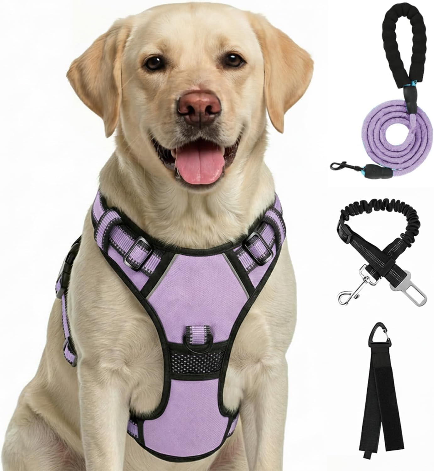 Detalle de FURRYFECTION Dog Harness – No Pull, Reflective Oxford with Padded Handle (Size L, Light Purple)
