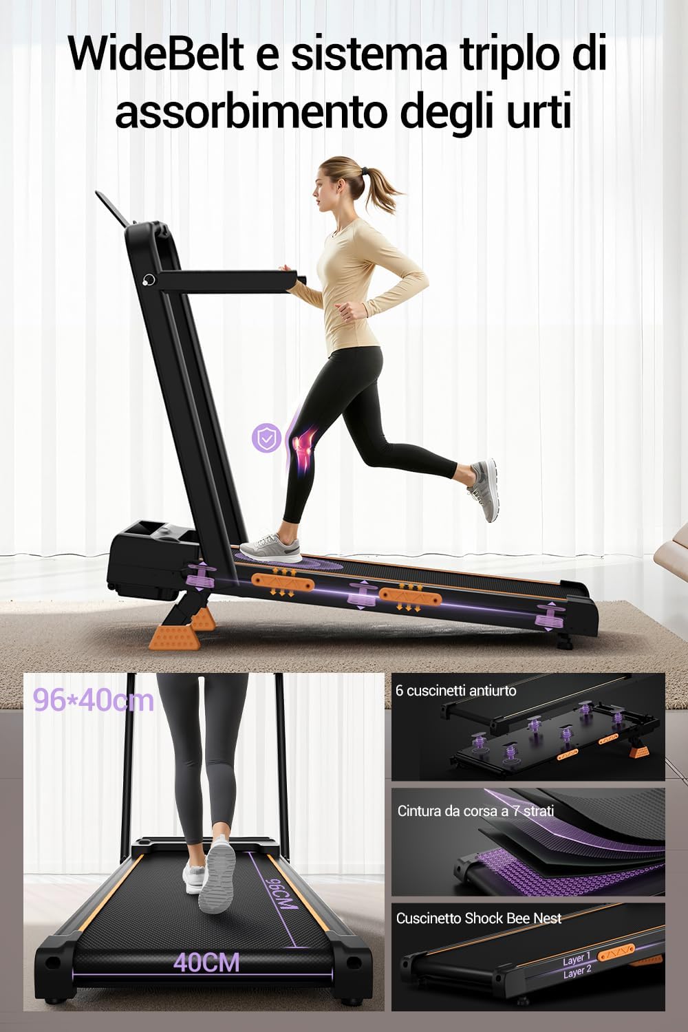 Detalle 2 de CURSOR Tapis Roulant con inclinazione 16% e walking pad elettrico 3,0 HP
