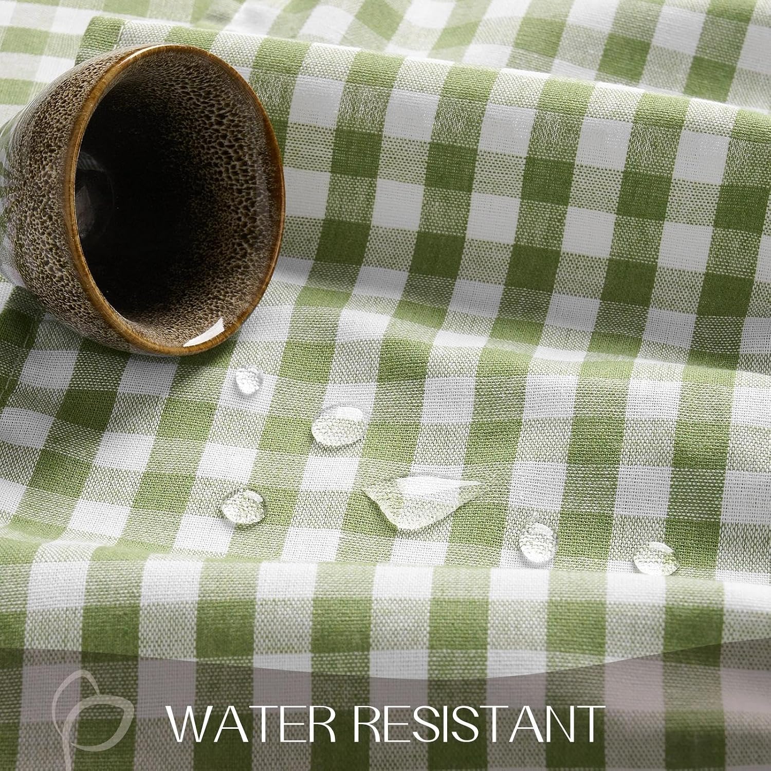 Detalle de Romanstile Gingham Ruffled Tablecloth Rectangle - Sage Green, Waterproof Linen Cotton Checkered, 60 x 84 Inch