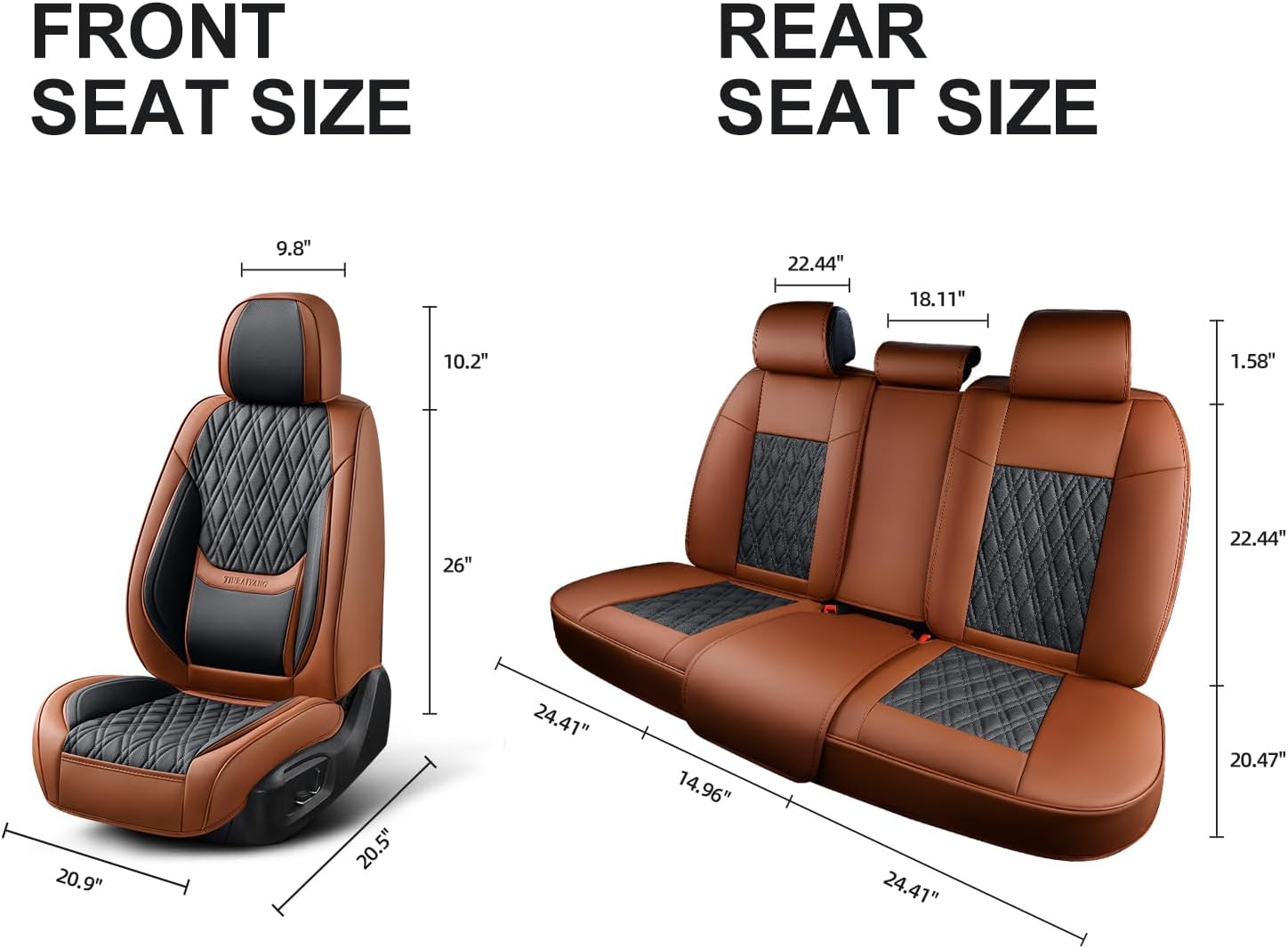 Thumbnail 4 de Car Seat Covers Full Set — Breathable Leather Front & Rear Seat Covers in Brown & Black