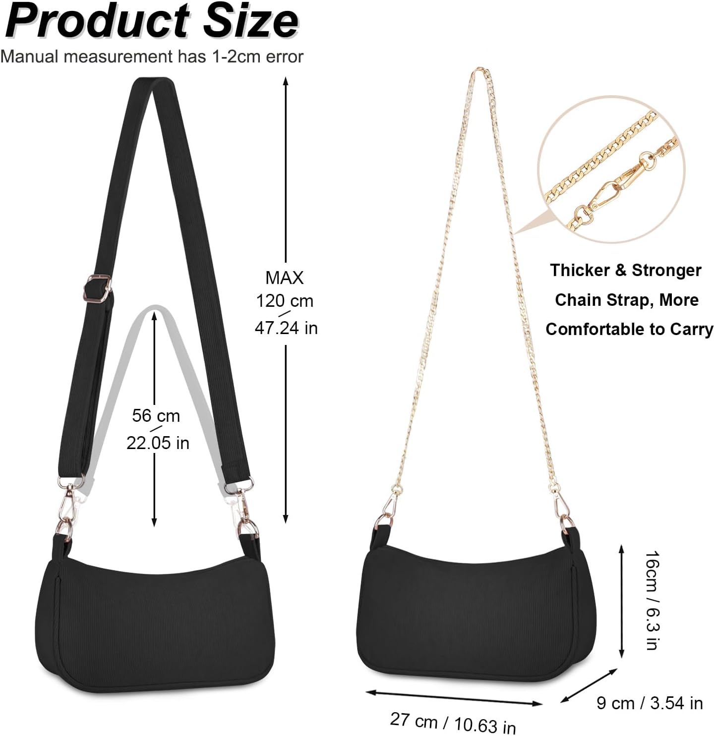 Thumbnail 6 de FITDON Damen Handtasche Klein – Cord Hobo Bag mit 3 abnehmbaren Schultergurten