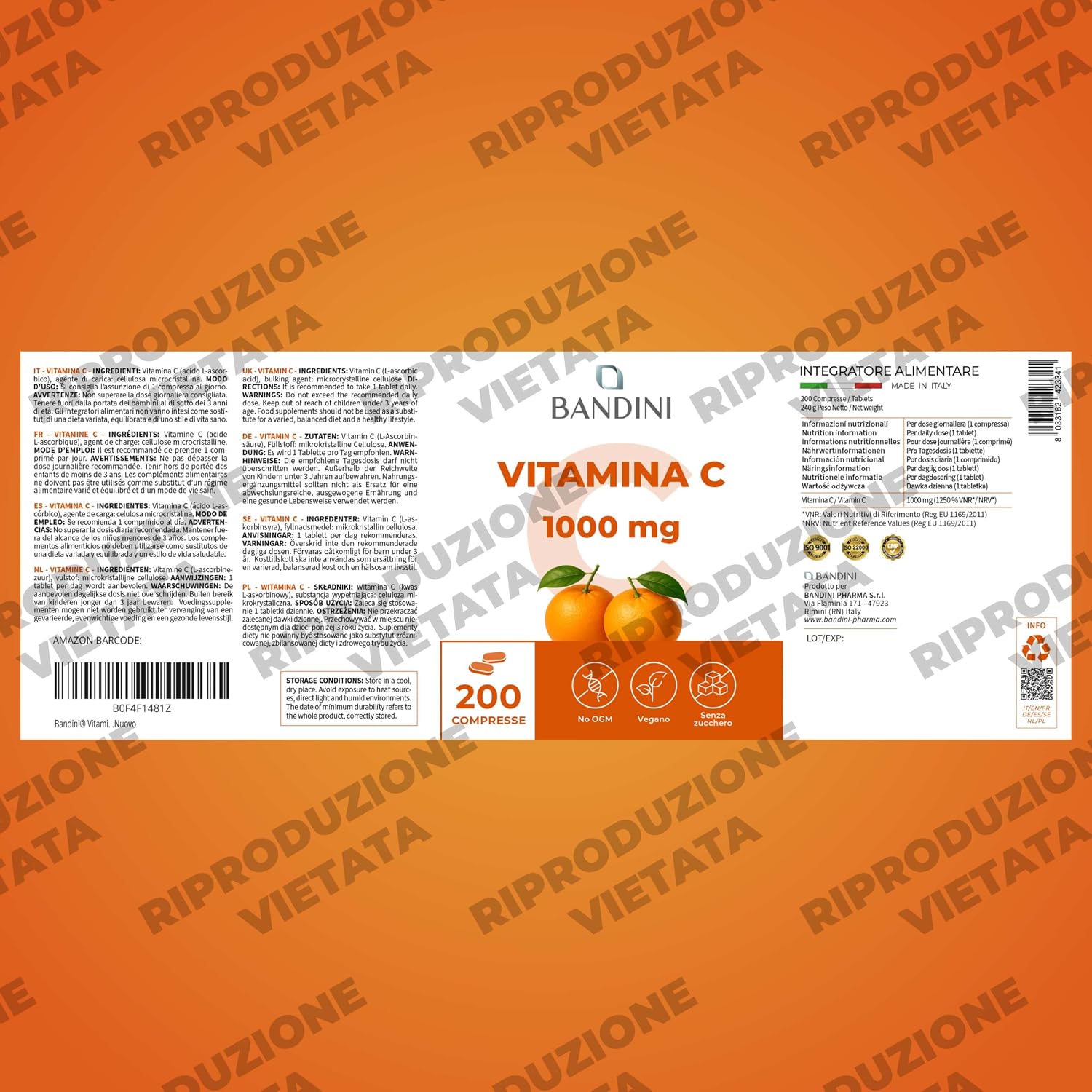 Detalle de Bandini Vitamine C 1000 mg, 200 tabletten – vegan L-ascorbinezuur