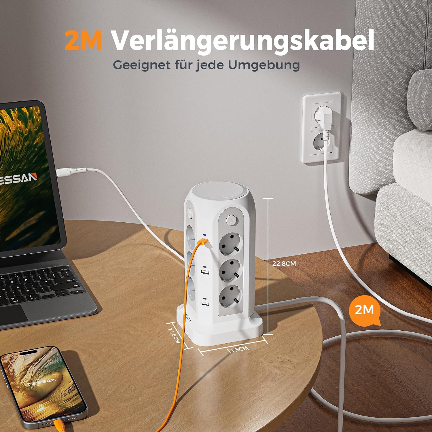 Thumbnail 6 de TESSAN 12-fach Mehrfachsteckdose mit USB-C 2M Verlängerung