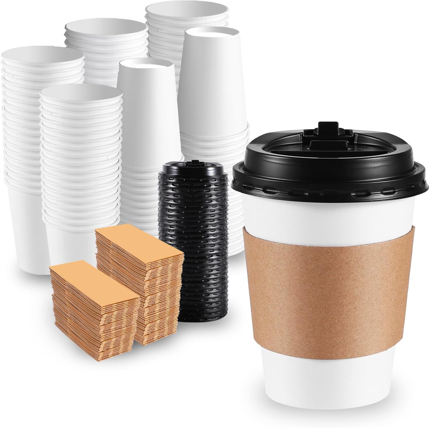 Detalle de WUHUIXOZ 3 12 oz Paper Coffee Cups with Lids and Sleeves