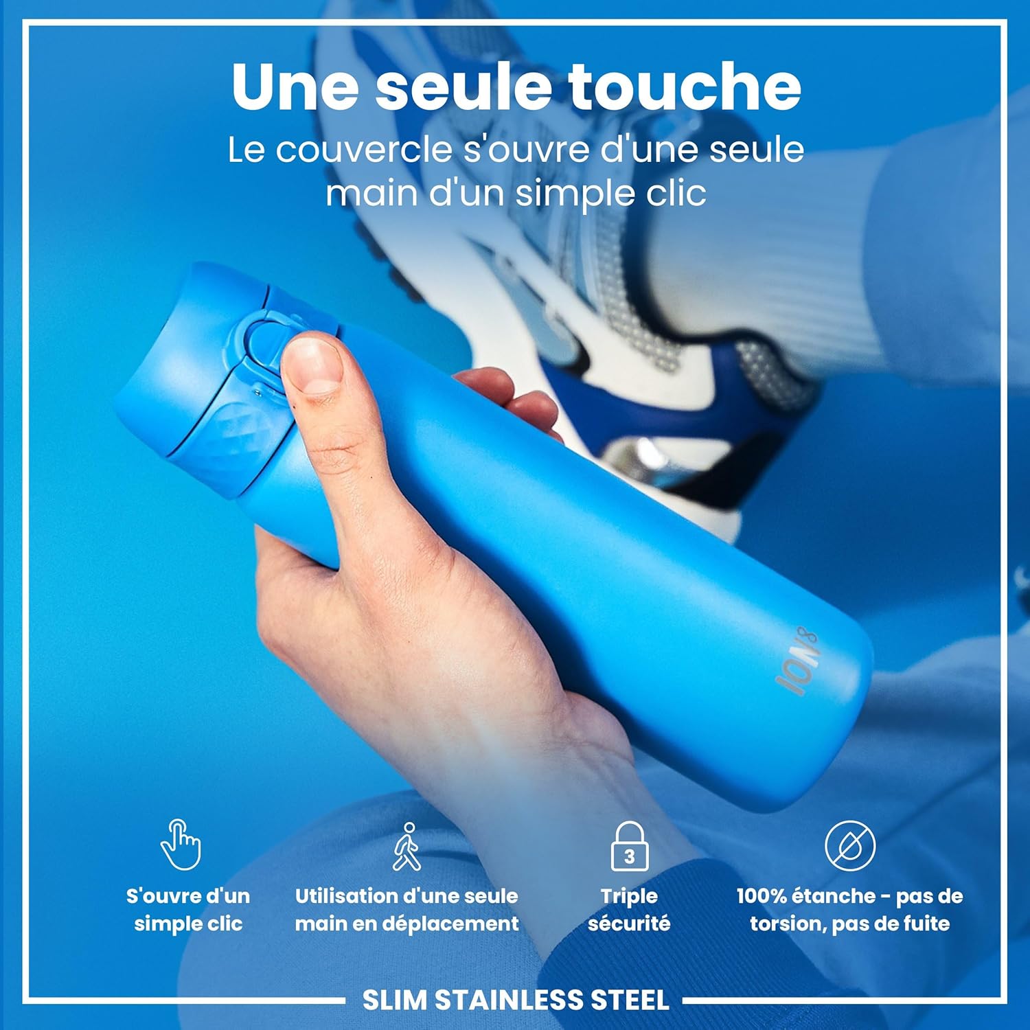 Detalle de Ion8 Gourde Inox Léger 600ml – Non isolé, Anti-Fuite, Bleu