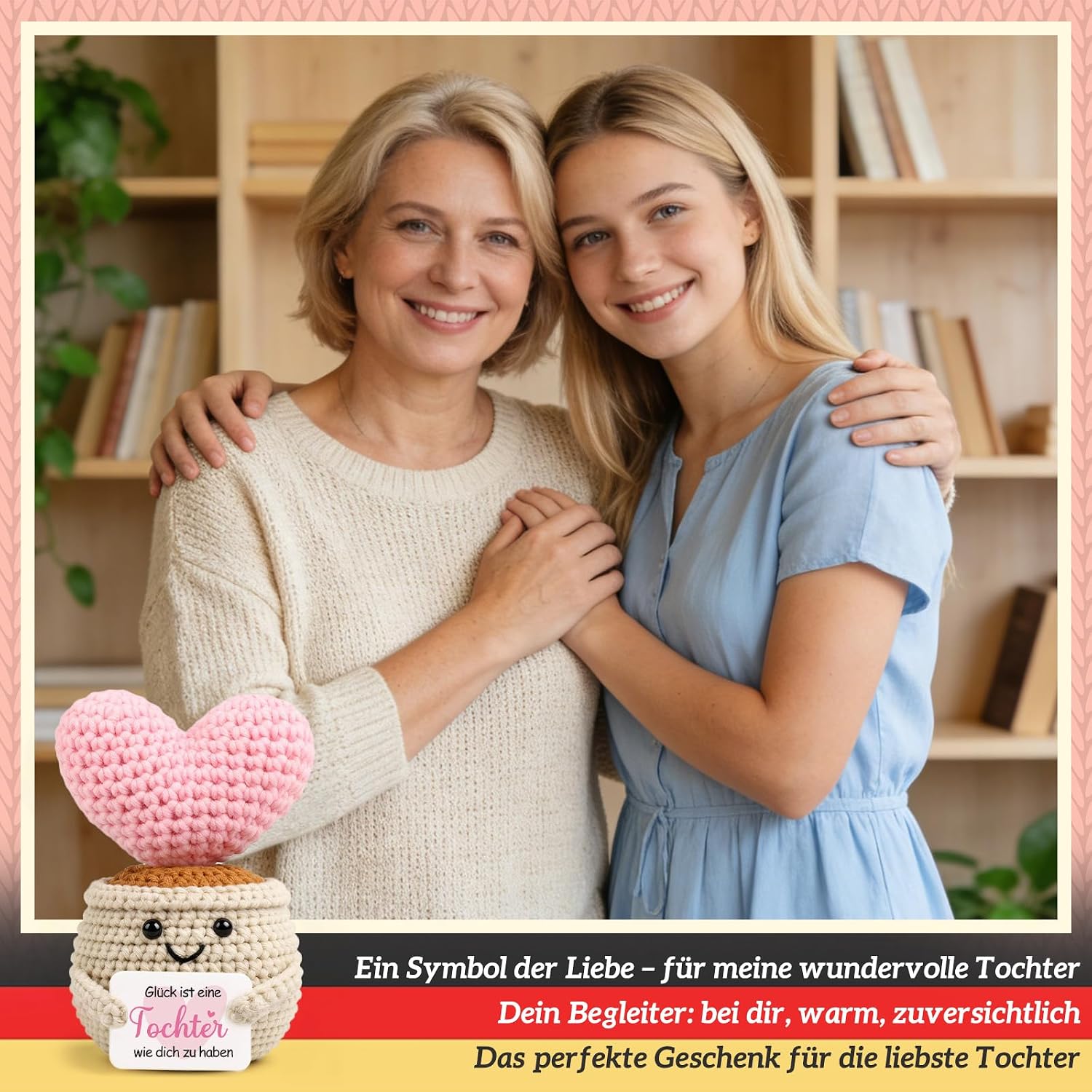 Detalle de Giftota Geschenk für Tochter von Mama – Handgehäkeltes Pocket Hug Herz mit Botschaft