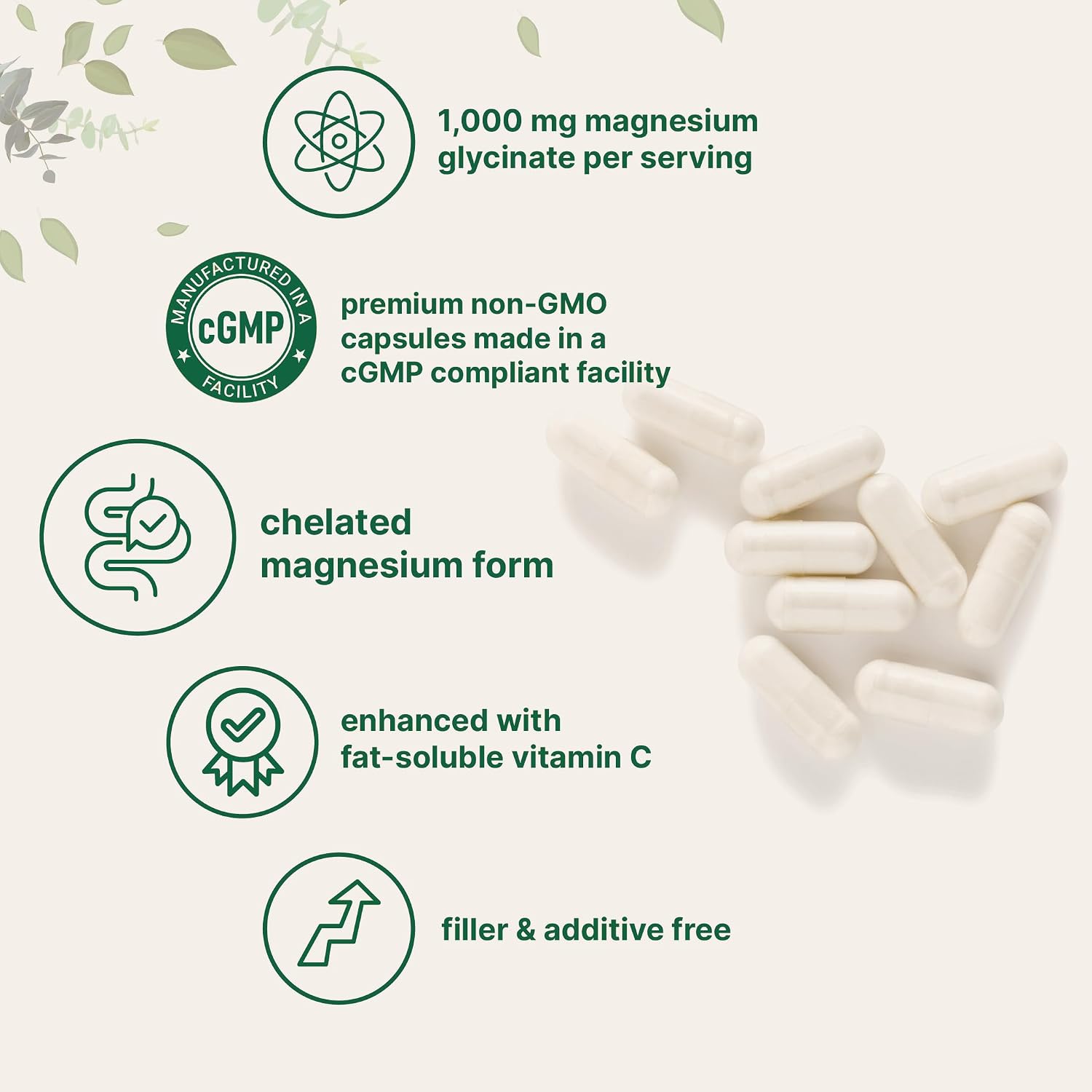 Detalle de Micro Ingredients Magnesium Glycinate Capsules, 300 Capsules