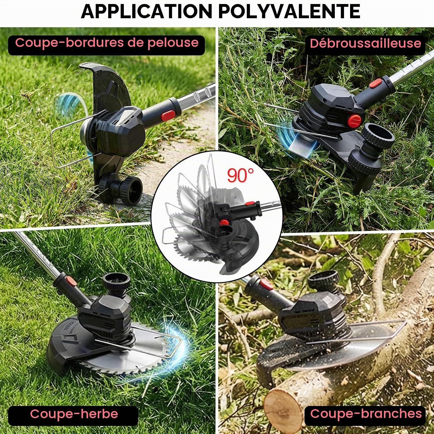 Detalle 2 de SMILOVII YL-DCJ-A01 accu-bosmaaier 4-in-1, 21 V met draaibare kop