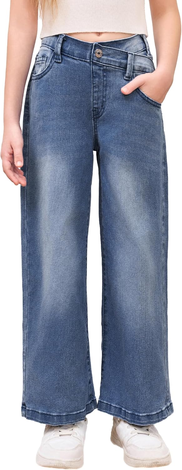 Detalle de Haloumoning uitlopende jeansbroek voor meisjes met hoge taille en wijde pijpen