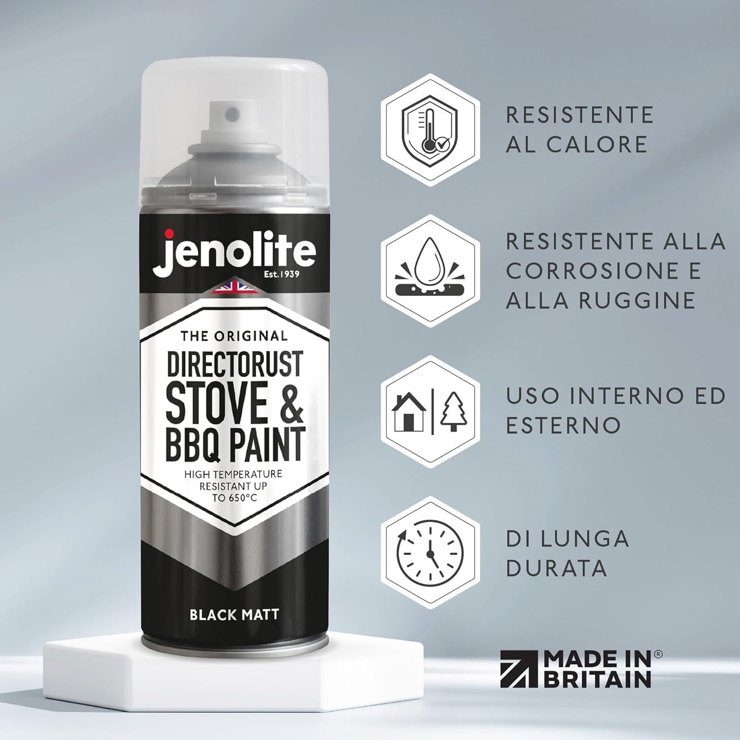 Thumbnail 1 de Jenolite Directorust Vernice spray per barbecue e stufa – Nero opaco, resistente fino a 650°C (400 ml)