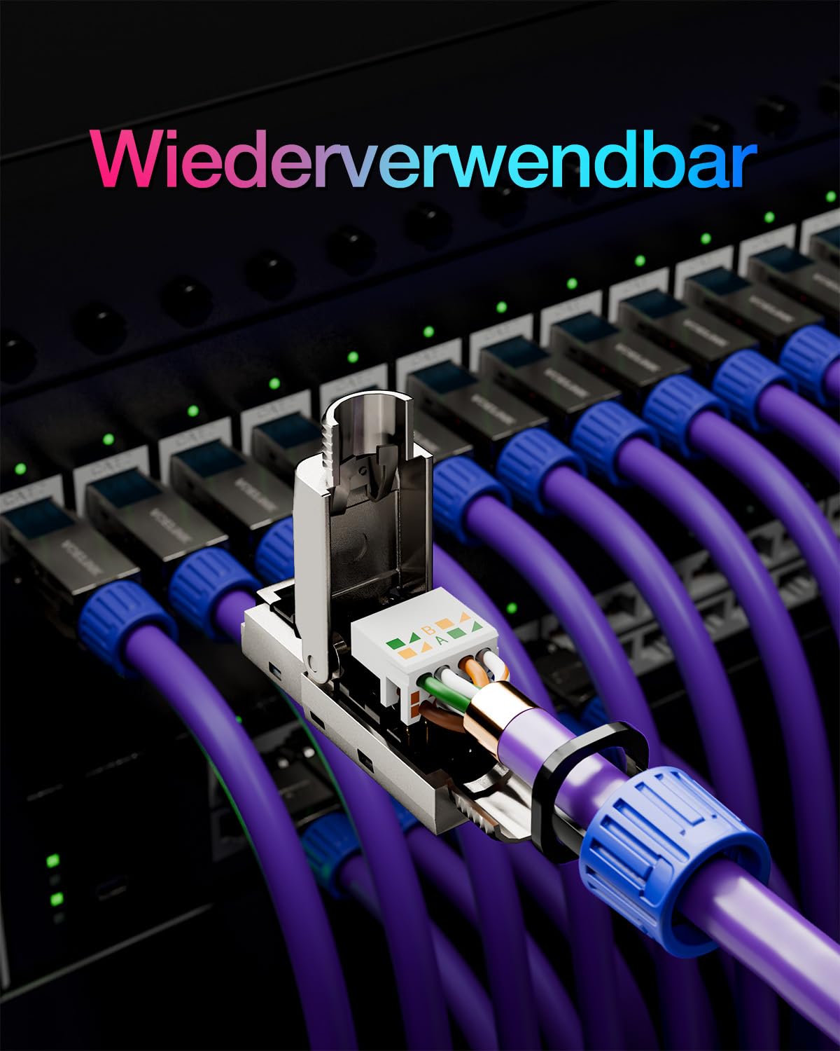 Detalle de VCELINK RJ45 Stecker Werkzeuglos – Cat8/Cat7, shielded, 4 Stück