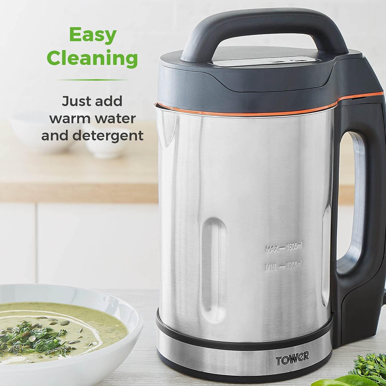 Detalle de Tower Soup & Smoothie Maker with Intelligent Control System and Stainless Steel Jug (1.6 L, 1000W, T12031)