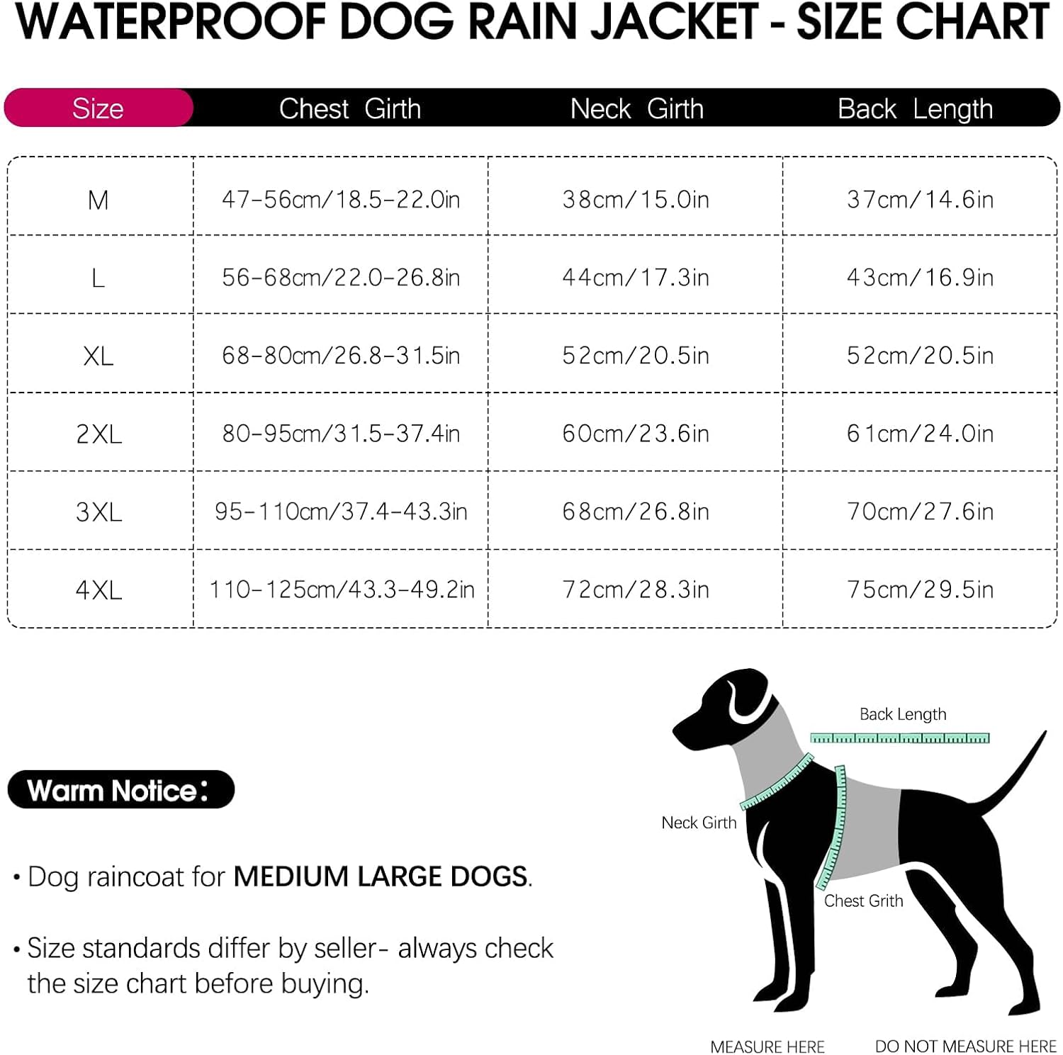 Detalle de OUOBOB Waterproof Dog Coat for Large Dogs with Hood (3XL) – Pink, Reflective, Lightweight Rainwear