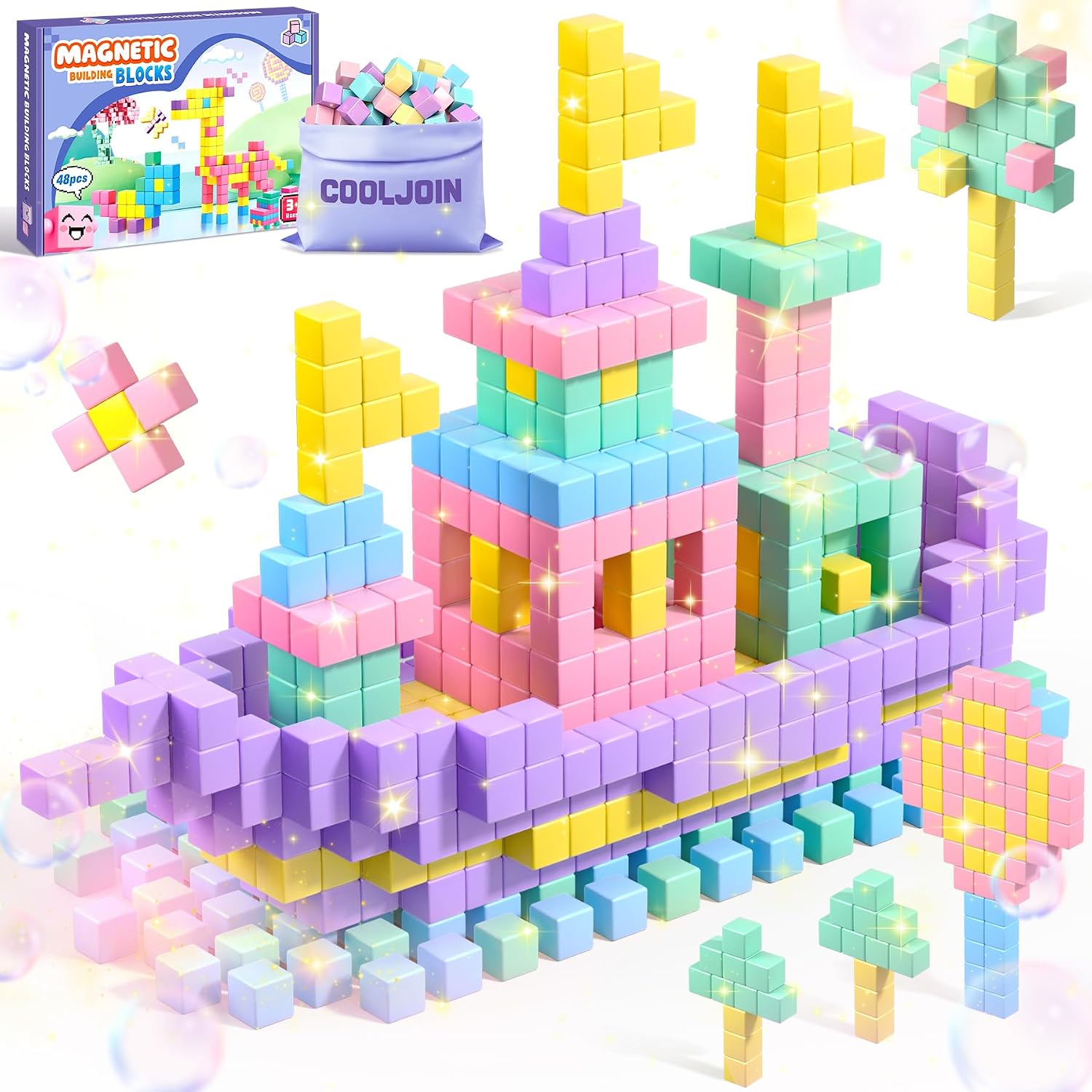 Detalle de COOLJOIN Magnetische Bausteine – 48 Teile Macaron Reiseset