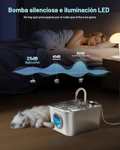 Detalle de Fuente para gatos BalimoPet Acero Inoxidable 2,6 L: flujo suave, filtración triple y diseño compacto