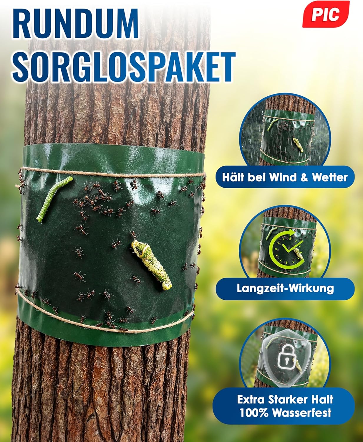Detalle 2 de PIC Leimringe für Obstbäume – selbstklebender Baumleimring (10 m) gegen Ameisen & Frostspanner