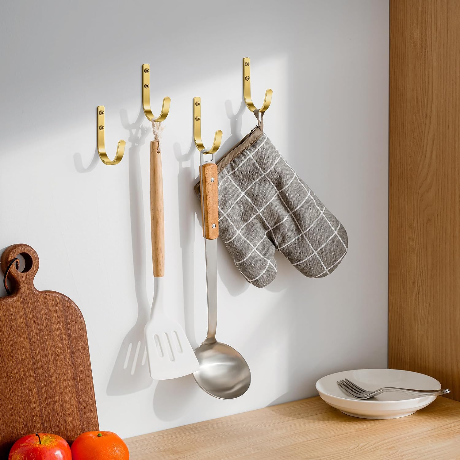 Detalle de Josmimic JCJ-5G-HKUS Wall Hooks, Brushed Gold Aluminum, 5-Pack