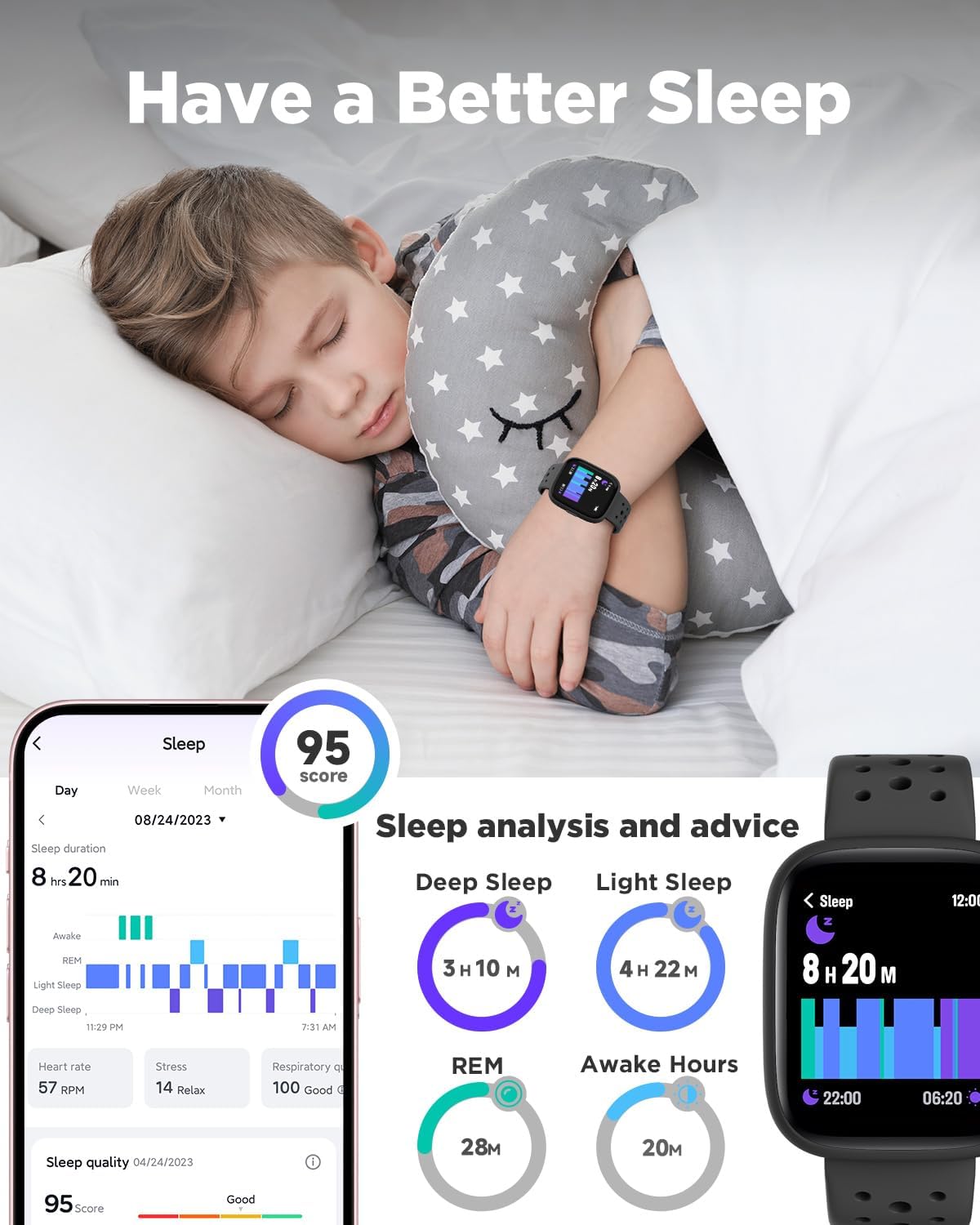 Detalle 2 de BIGGERFIVE BRAVE 2 Kids Smart Watch (1.8" Fitness Tracker, Heart Rate, Sleep, IP68) – Black