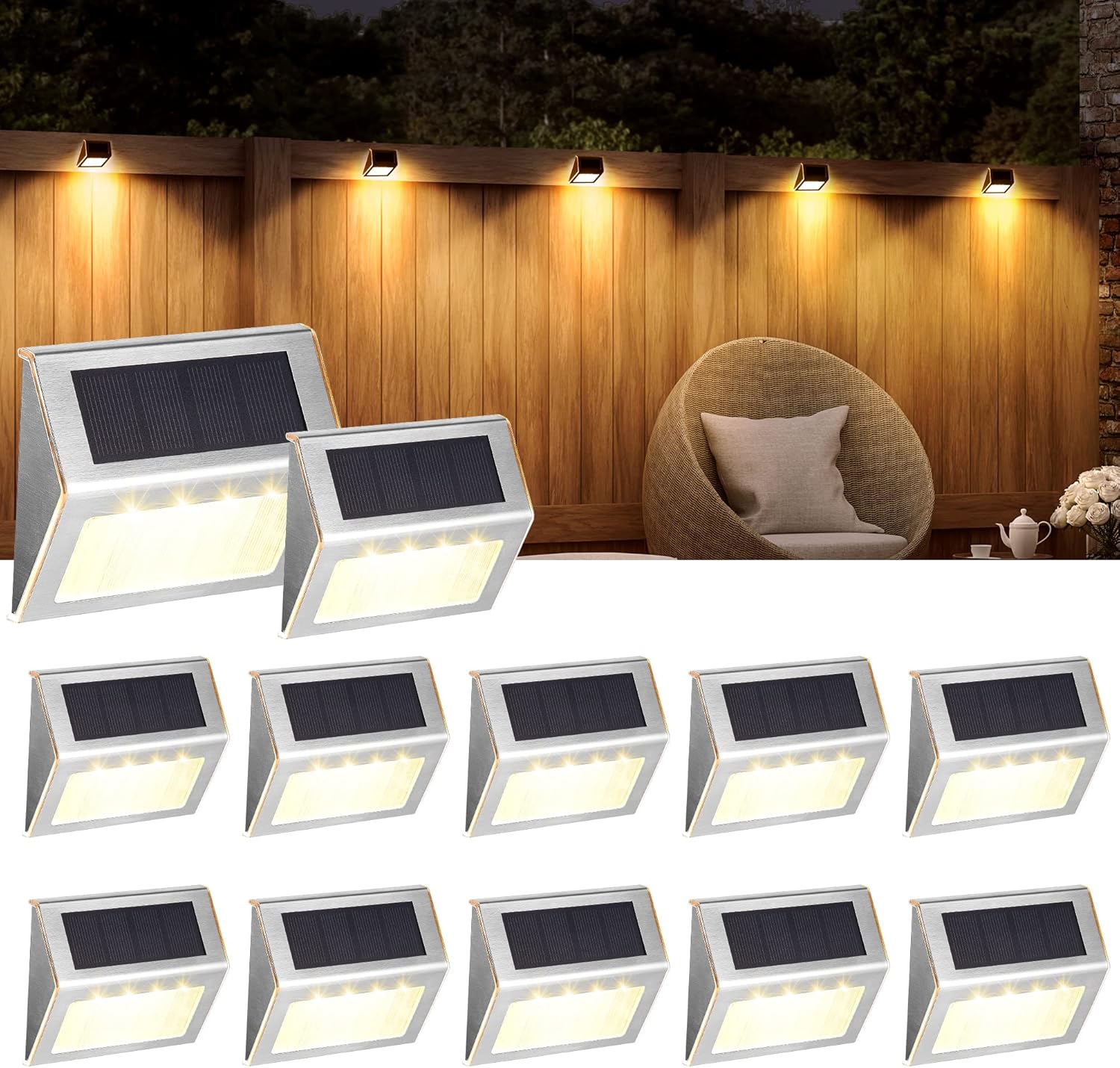 Thumbnail 6 de Solpex Solar Fence Lights Outdoor Garden (6 Pack) – Waterproof Stainless Steel Warm White LED Step Lights