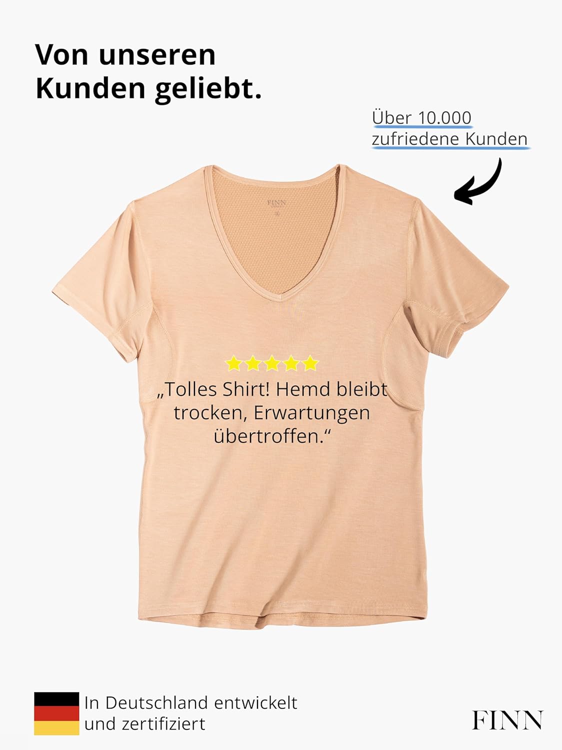 Thumbnail 5 de FINN Anti-Schweiß Shirt Herren: V-Ausschnitt mit integrierten Achselpads und Silvadur‑Geruchskontrolle