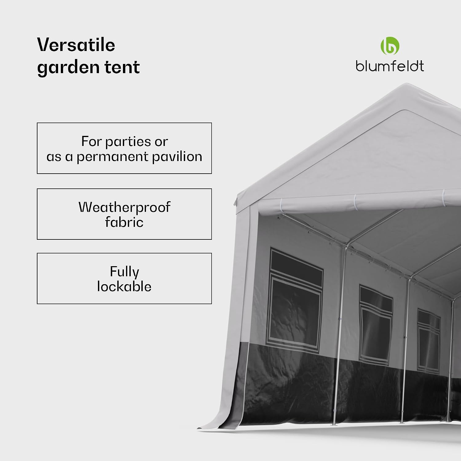 Detalle 2 de blumfeldt Party Haven 6 x 3 m marquee with steel frame and side walls