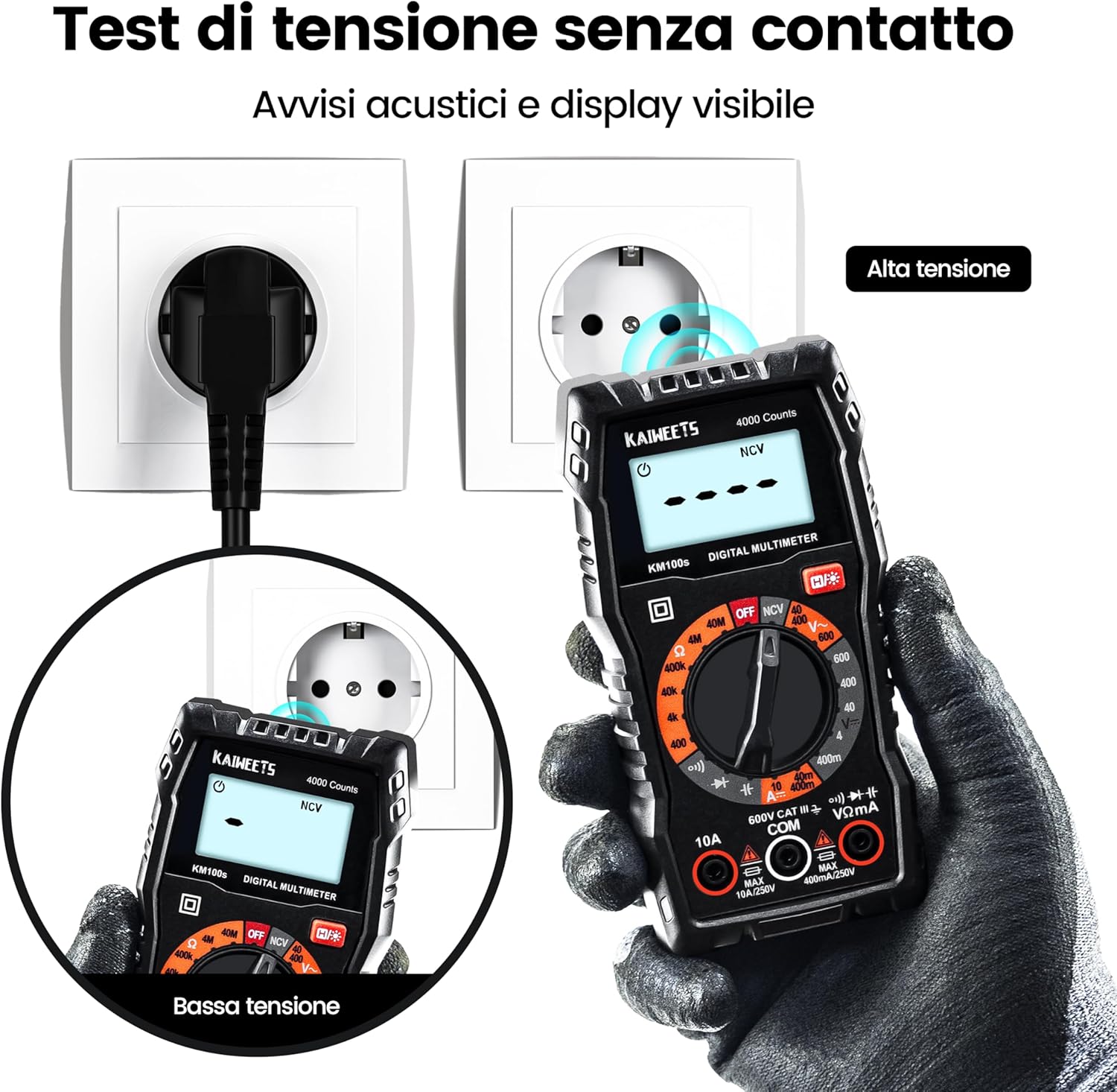 Thumbnail 1 de KAIWEETS KM100s Multimetro digitale per elettricista con 4.000 conteggi e tester tensione CA/CC