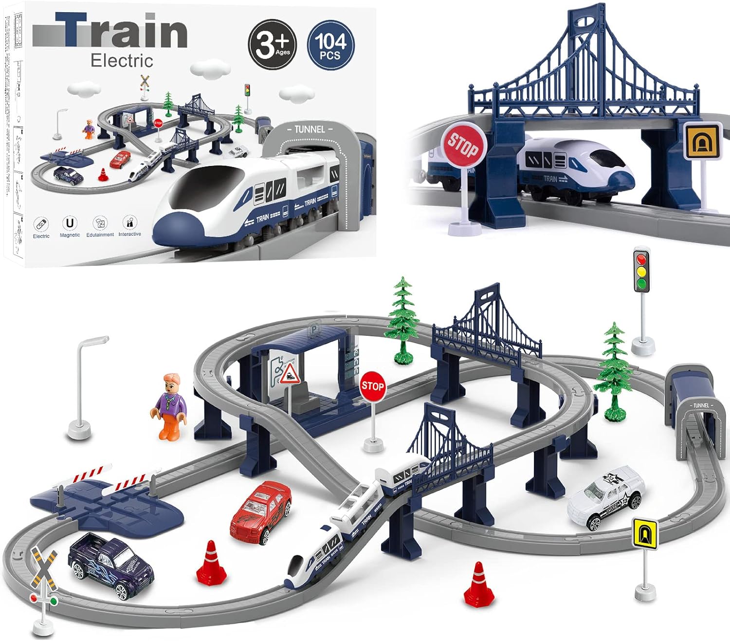 Detalle de LZDMY Train Électrique pour Enfant – Ensemble de Circuit avec 66 Accessoires (Bleu Train)