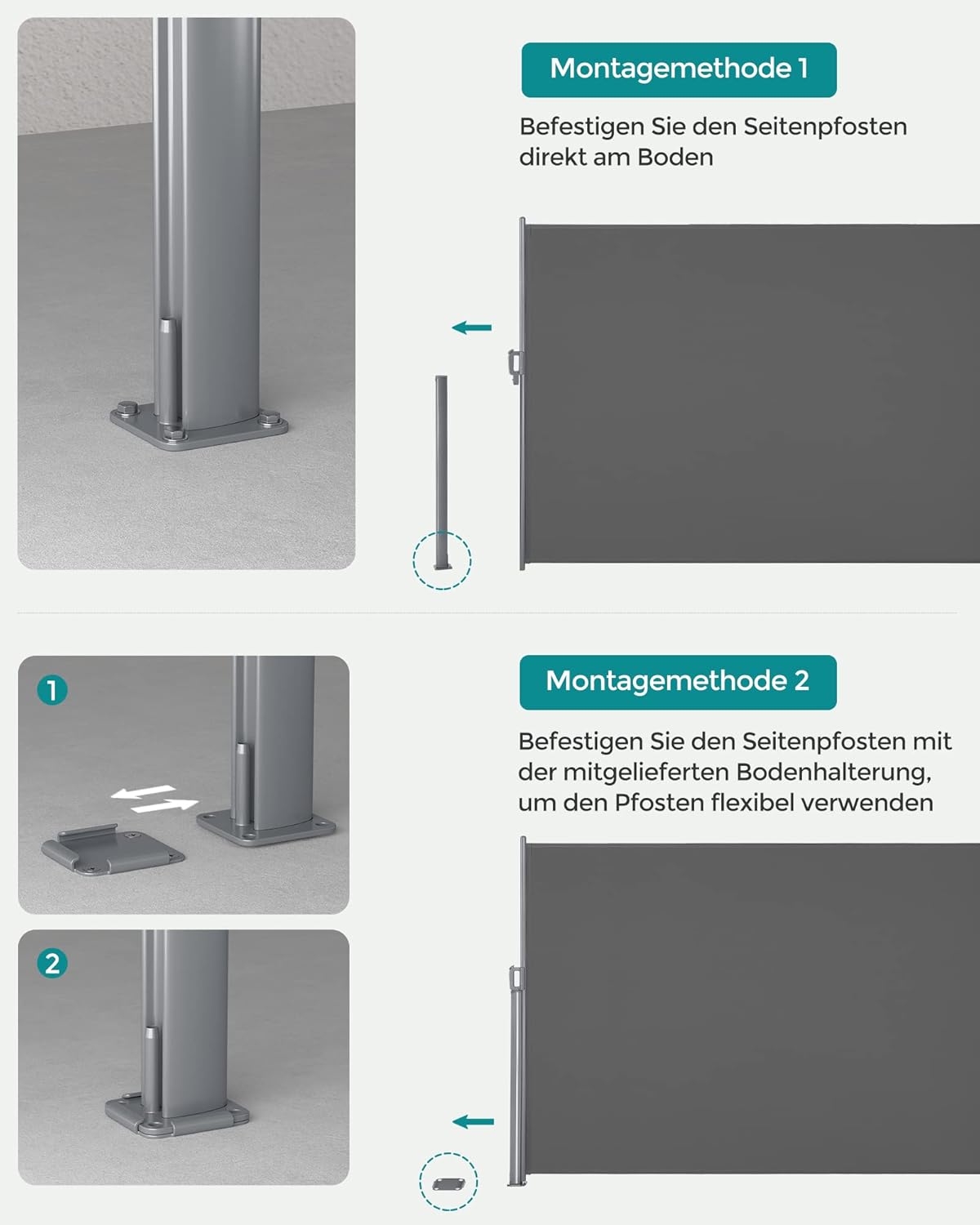 Thumbnail 6 de SONGMICS Alu-Seitenmarkise GSA184G – ausziehbar, 180 x 400 cm, blickdichtes Sonnenschutz-System aus Aluminium