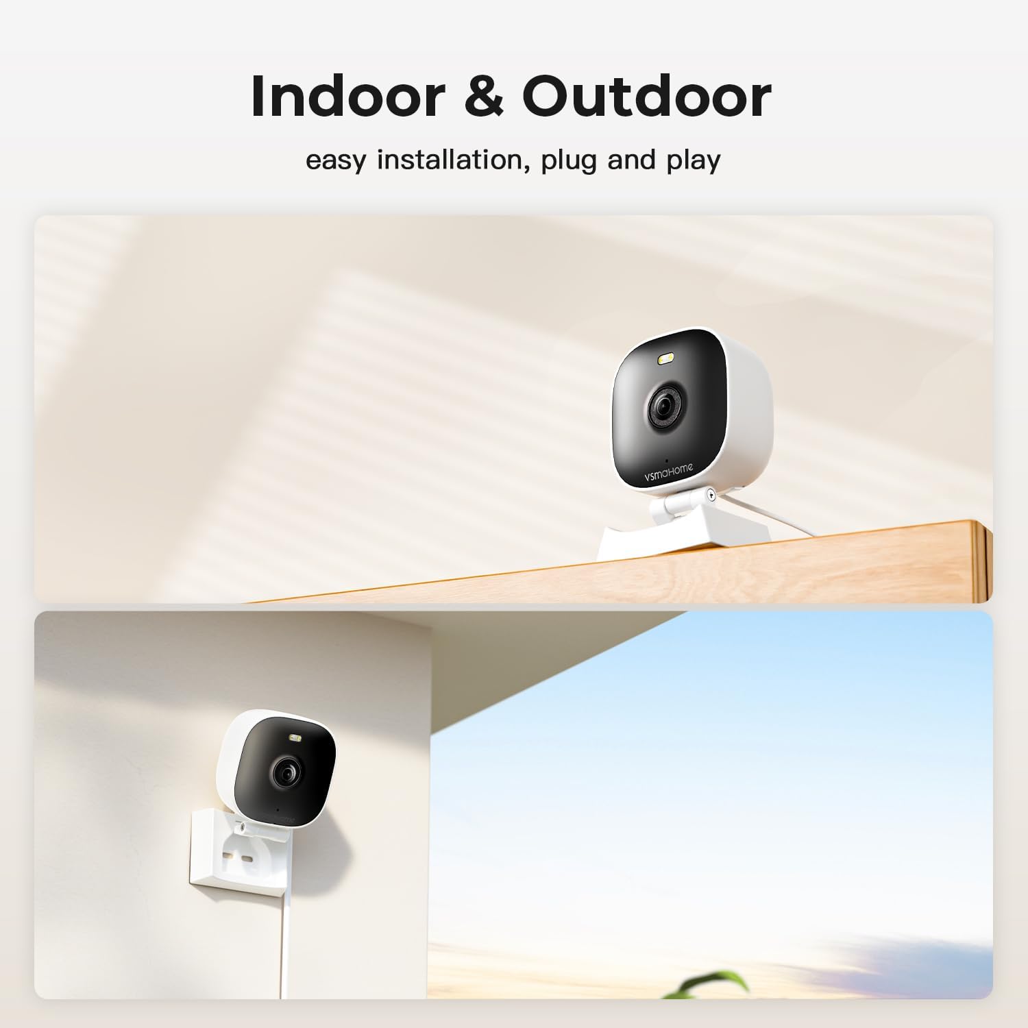 Detalle de 2K Home Security Cameras (2-Pack) by VSMAHOME — Indoor/Outdoor Wired Plug & Play with Color Night Vision, 2-Way Audio, 24/7 Recording