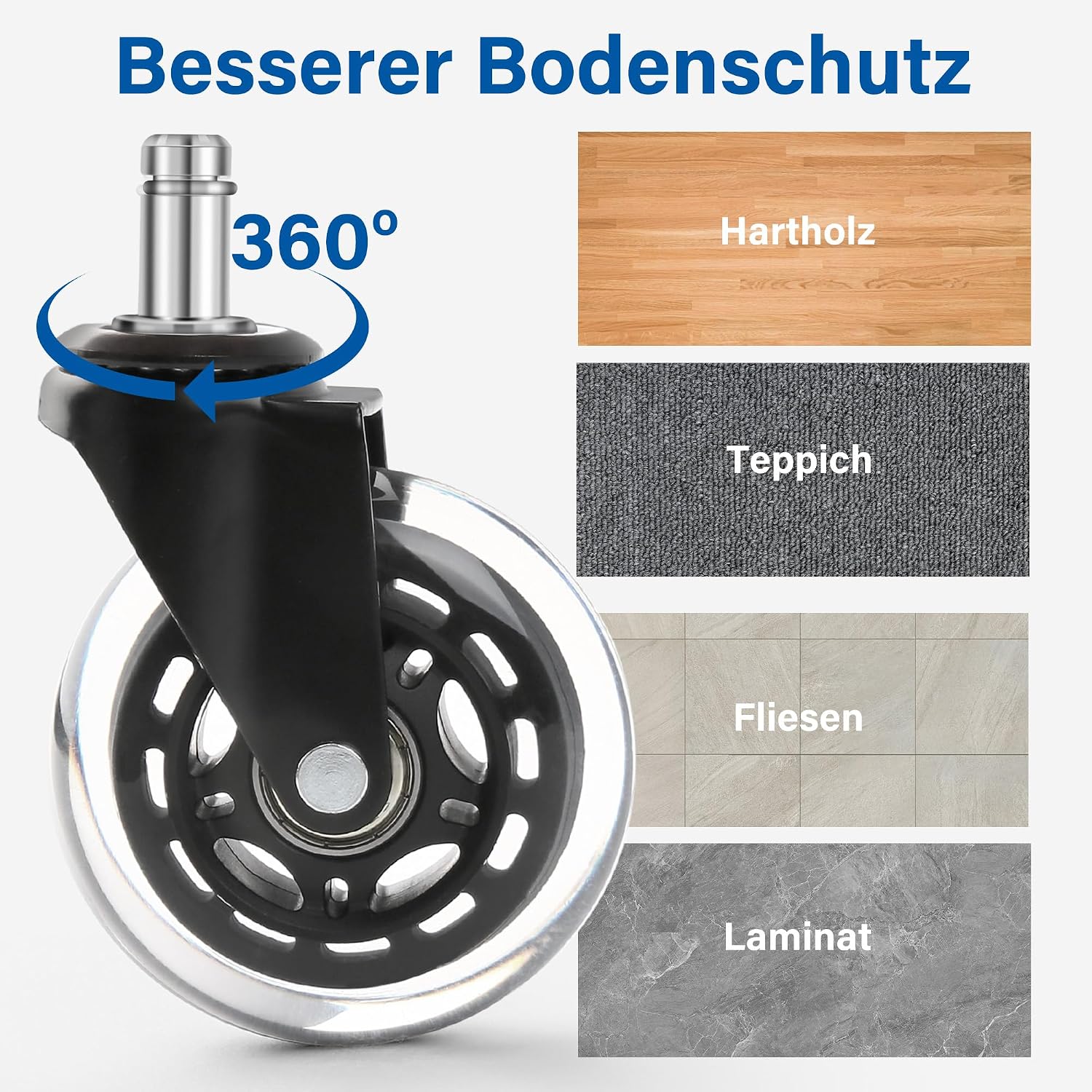 Detalle de LotFancy Bürostuhl Rollen 11 x 22 mm (5er) – leise Gummirollen für Parkett, Hartboden & Teppich bis 300 kg