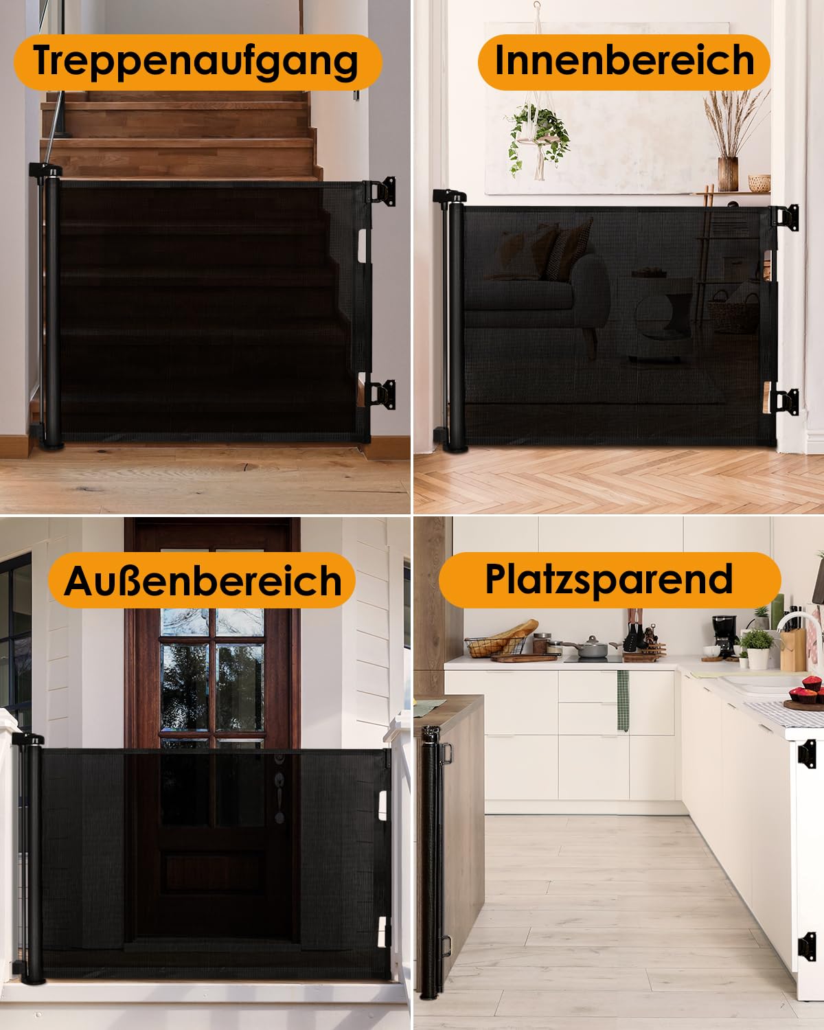 Thumbnail 5 de derimkcoa Treppenschutzgitter ausziehbar mit Türschutz-Rollmechanik (bis 140 cm), Schwarz