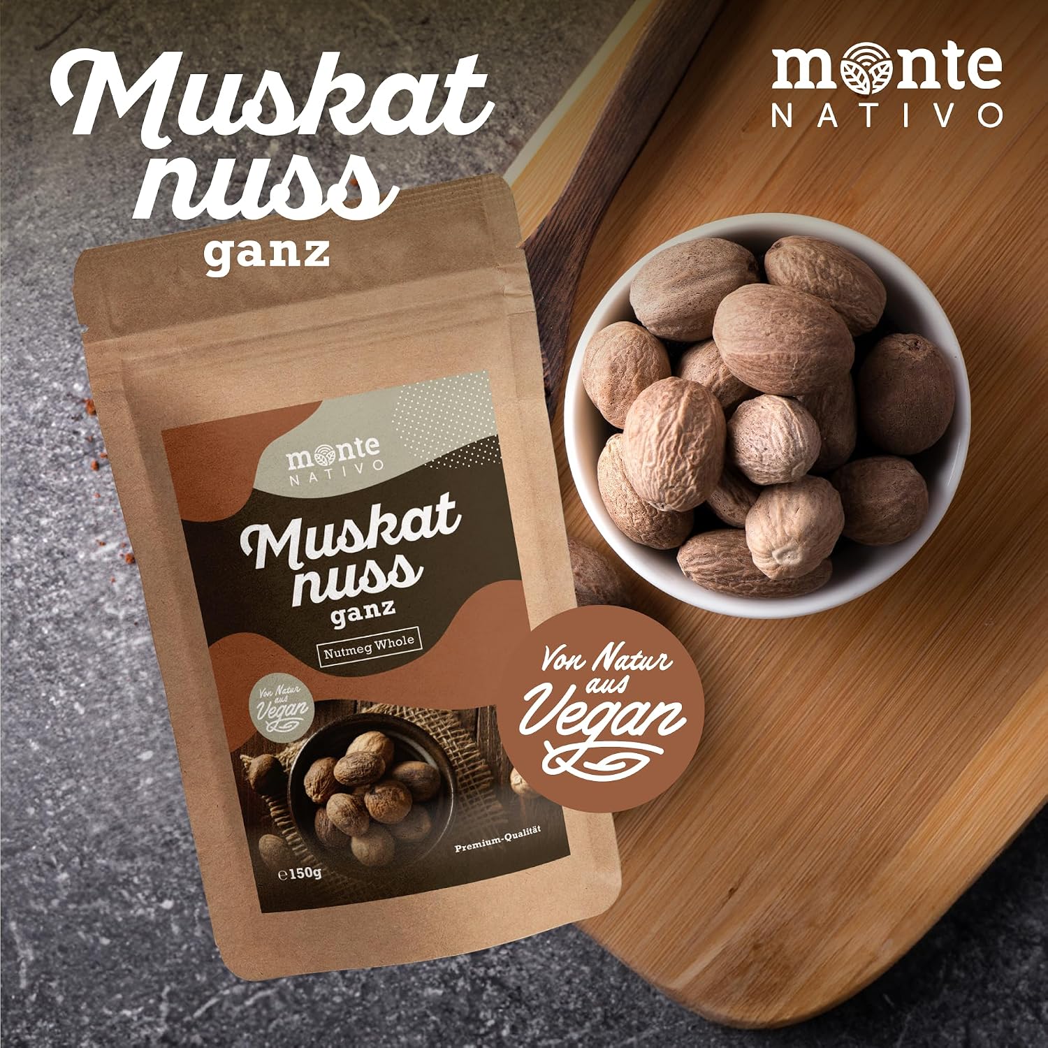 Detalle 2 de Muskatnuss ganz Monte Nativo (150 g) – aromatische Gewürznuss für Küche