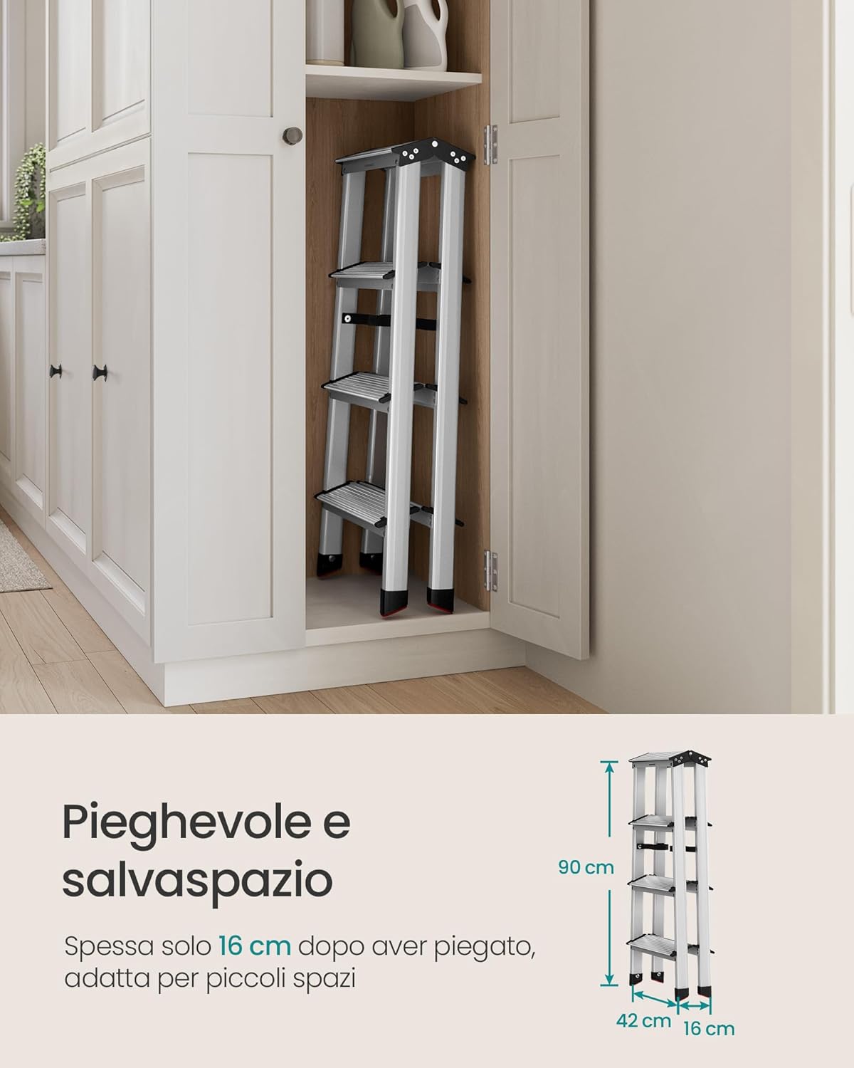 Thumbnail 5 de SONGMICS Scaletta Pieghevole a 4 Gradini GLT014E01: leggera, robusta e salvaspazio