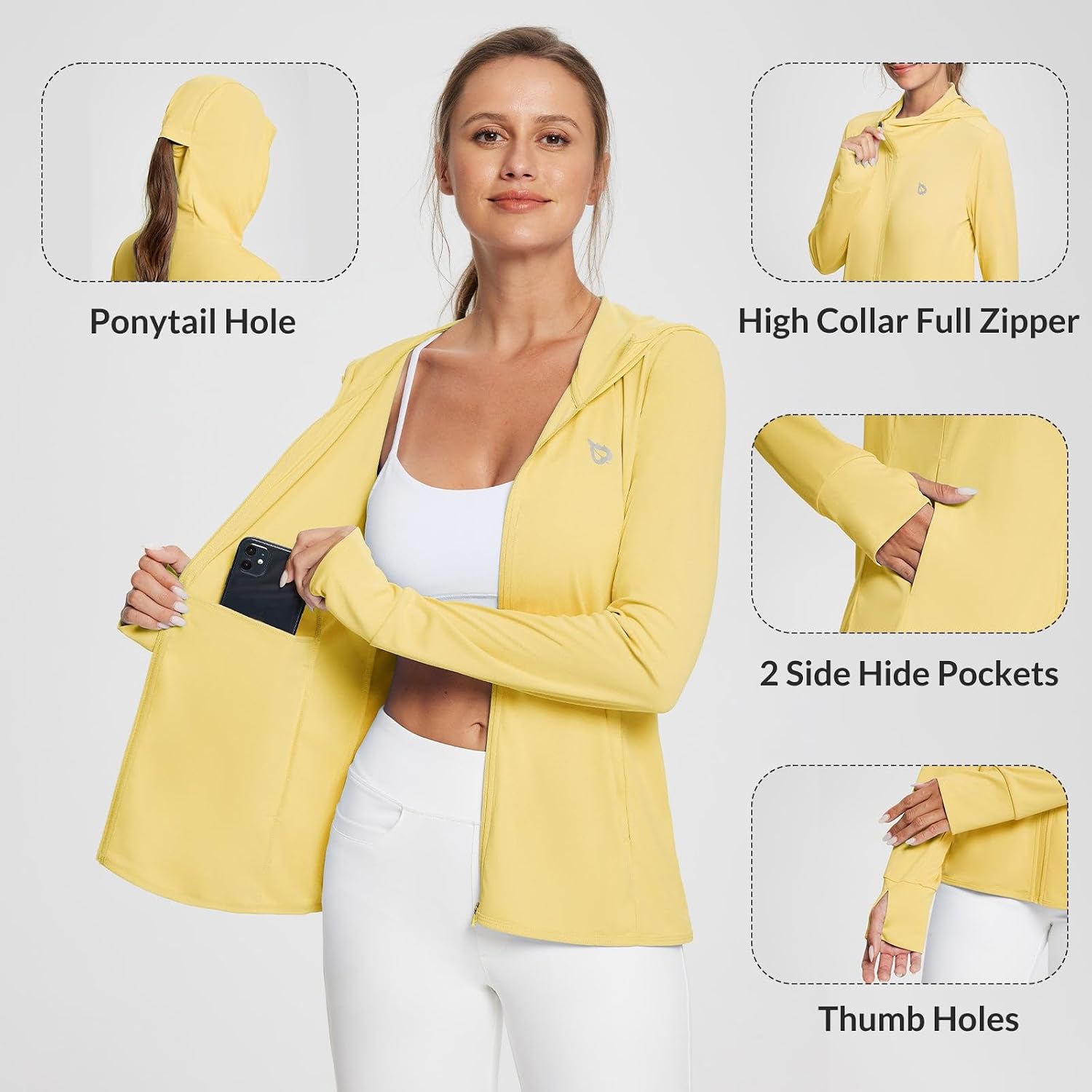 Detalle de baleaf Women's Sun Protection Jacket Hoodie – Lightweight UPF 50+ Cover Up