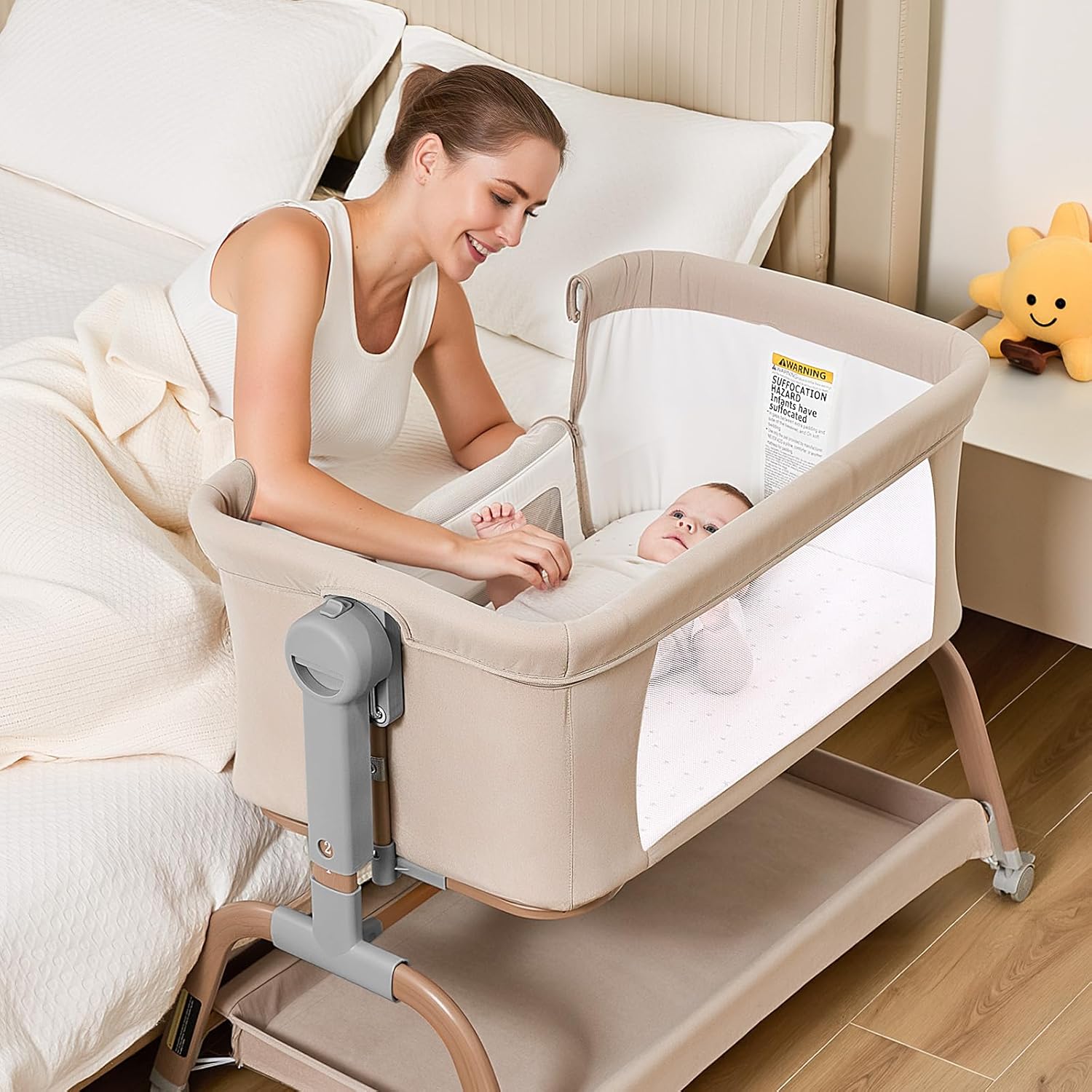 Thumbnail 1 de ANGELBLISS 3-in-1 Baby Bassinet (Bedside Sleeper + Rocking Mode) with Wheels, Adjustable Heights, Memory Foam Mattress