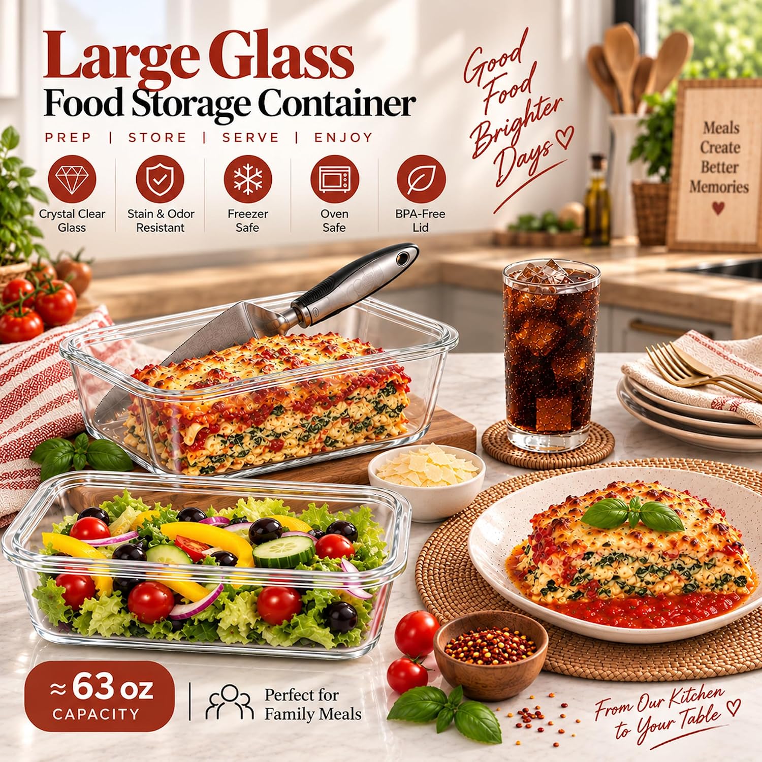 Thumbnail 6 de Razab 63 oz 2-Pack Borosilicate Glass Food Storage Containers with Lids