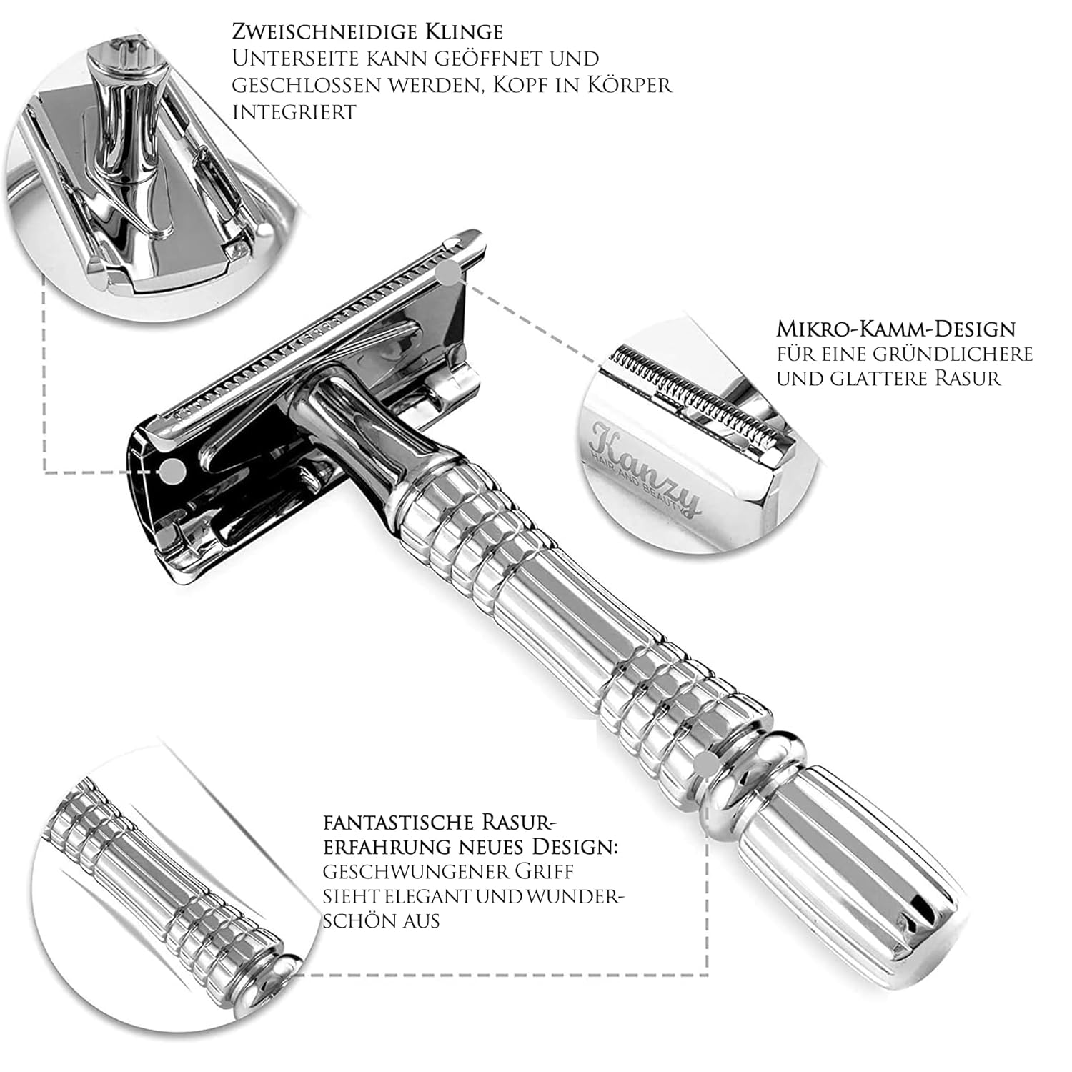 Detalle 2 de KANZY Rasierhobel Safety Razor Set 10 Klingen