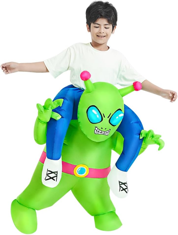 Detalle de JUROSAICA Inflatable Alien Costume for Kids, Ride-On Design with Built-In Fan