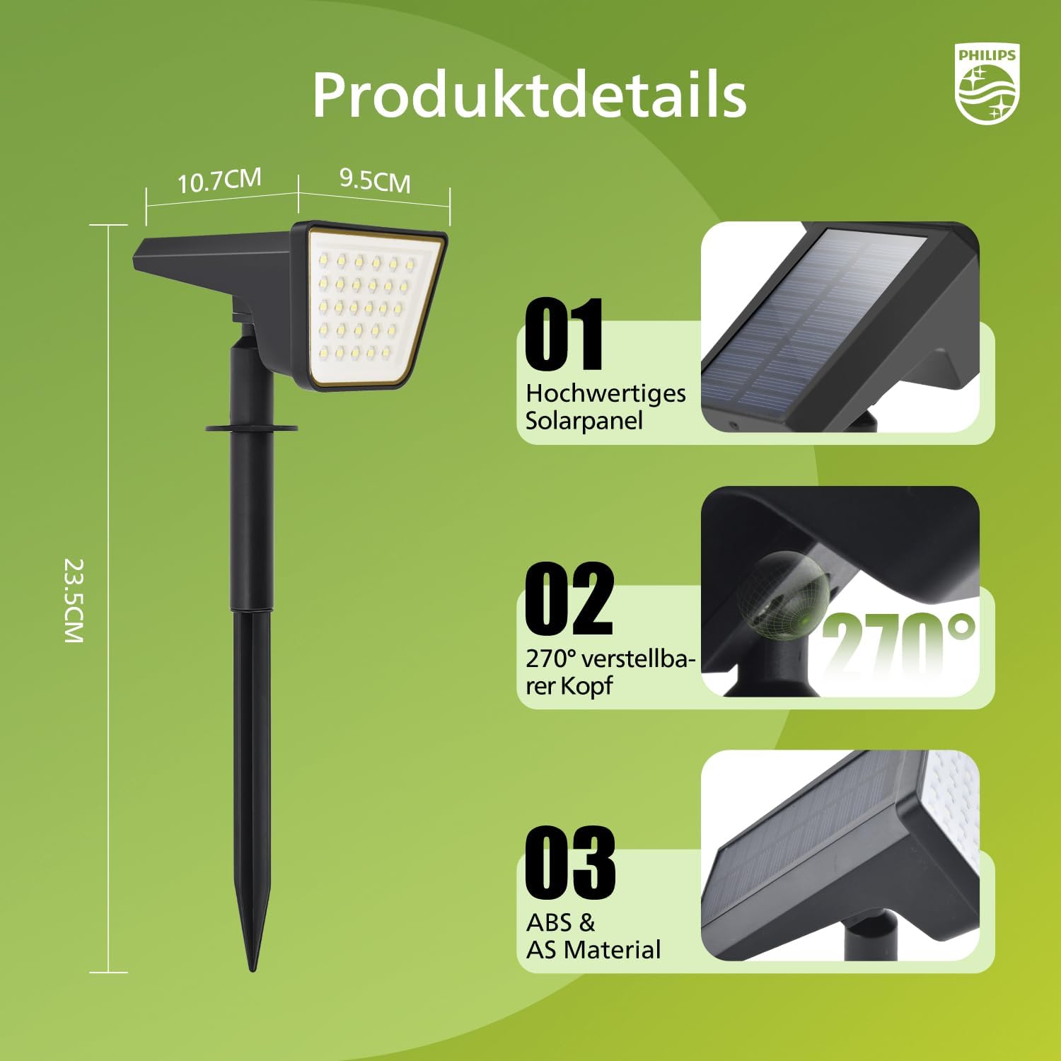 Thumbnail 2 de Philips 4er-Set Solarstrahler für außen – 28 LEDs, 3000K Warmweiß, Dämmerung bis Sonnenaufgang