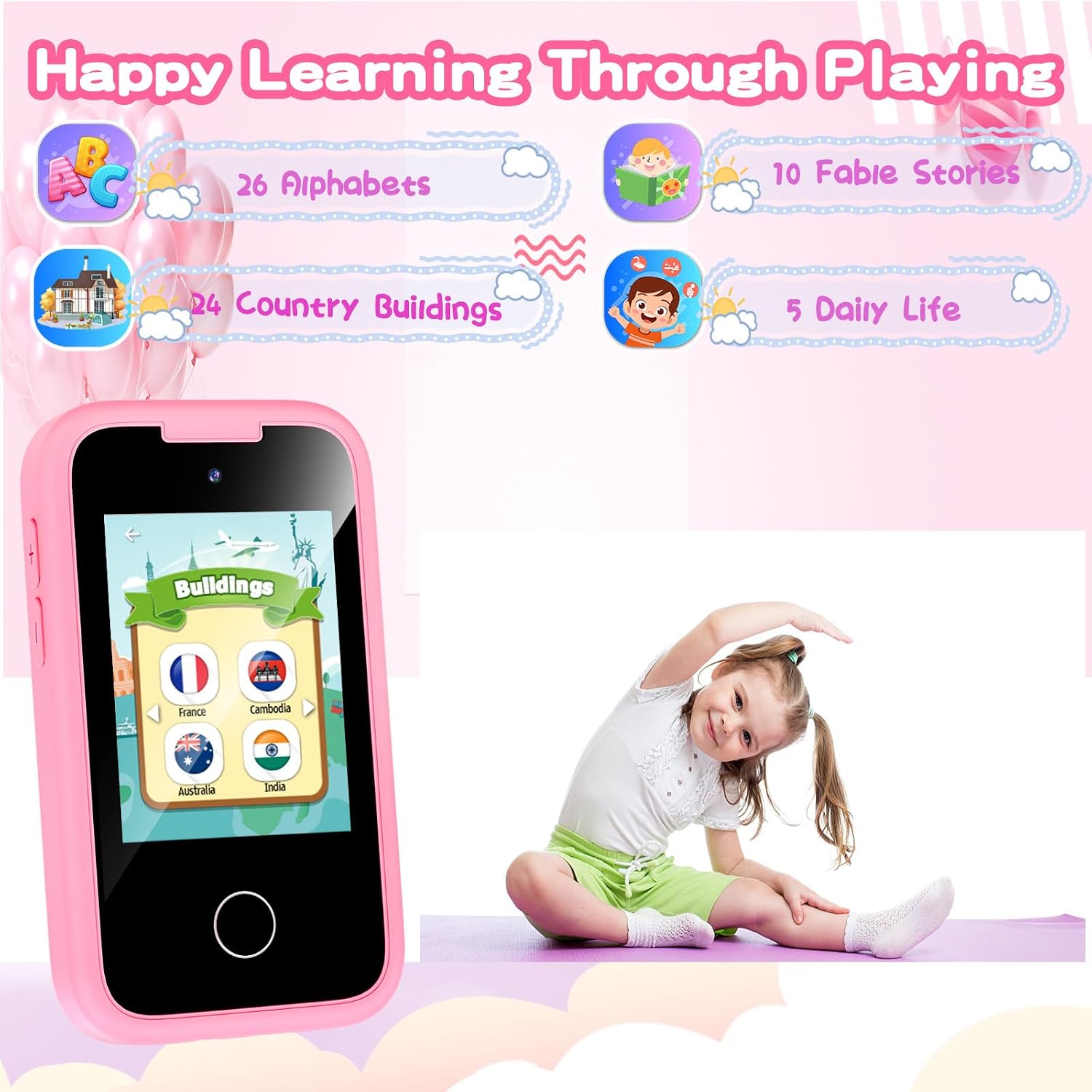 Detalle 2 de WEOLULI PH05 Kids Toy Phone with Camera, Learning Games, and Music