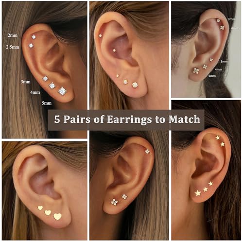 Thumbnail 3 de AVOTTO 5 Pairs Stud Earrings for Women – Hypoallergenic S925 Silver Set