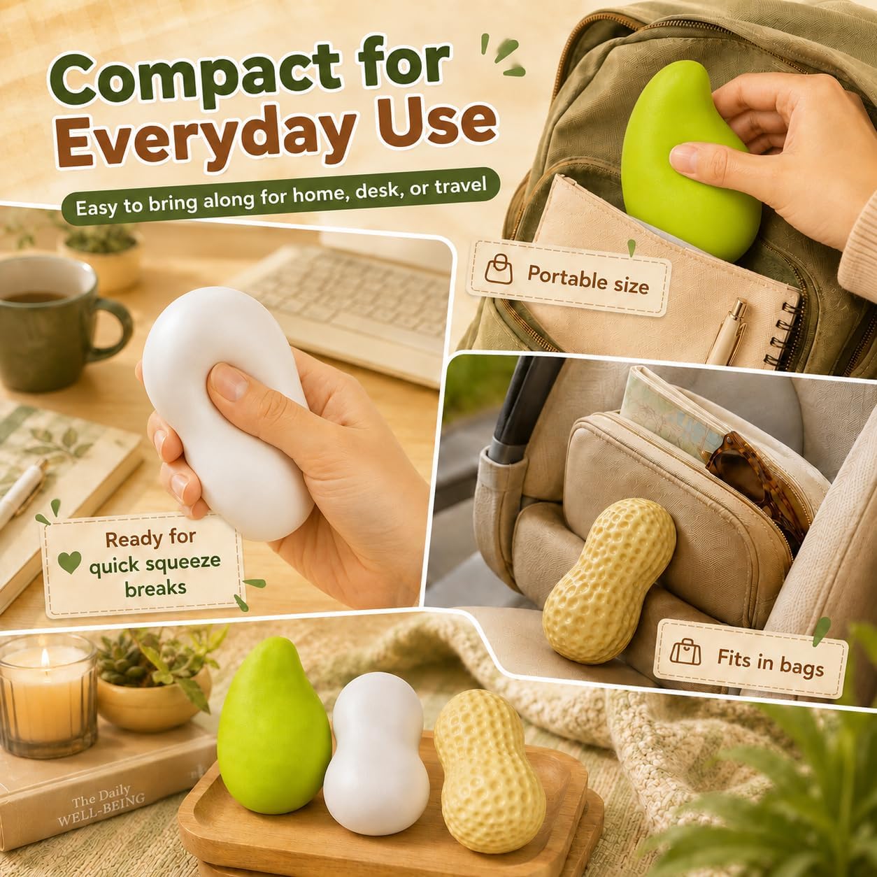 Thumbnail 6 de WAZNFYV 3-Pack Crunchy Squishy Toys, Mango, Peanut & Soap Shapes