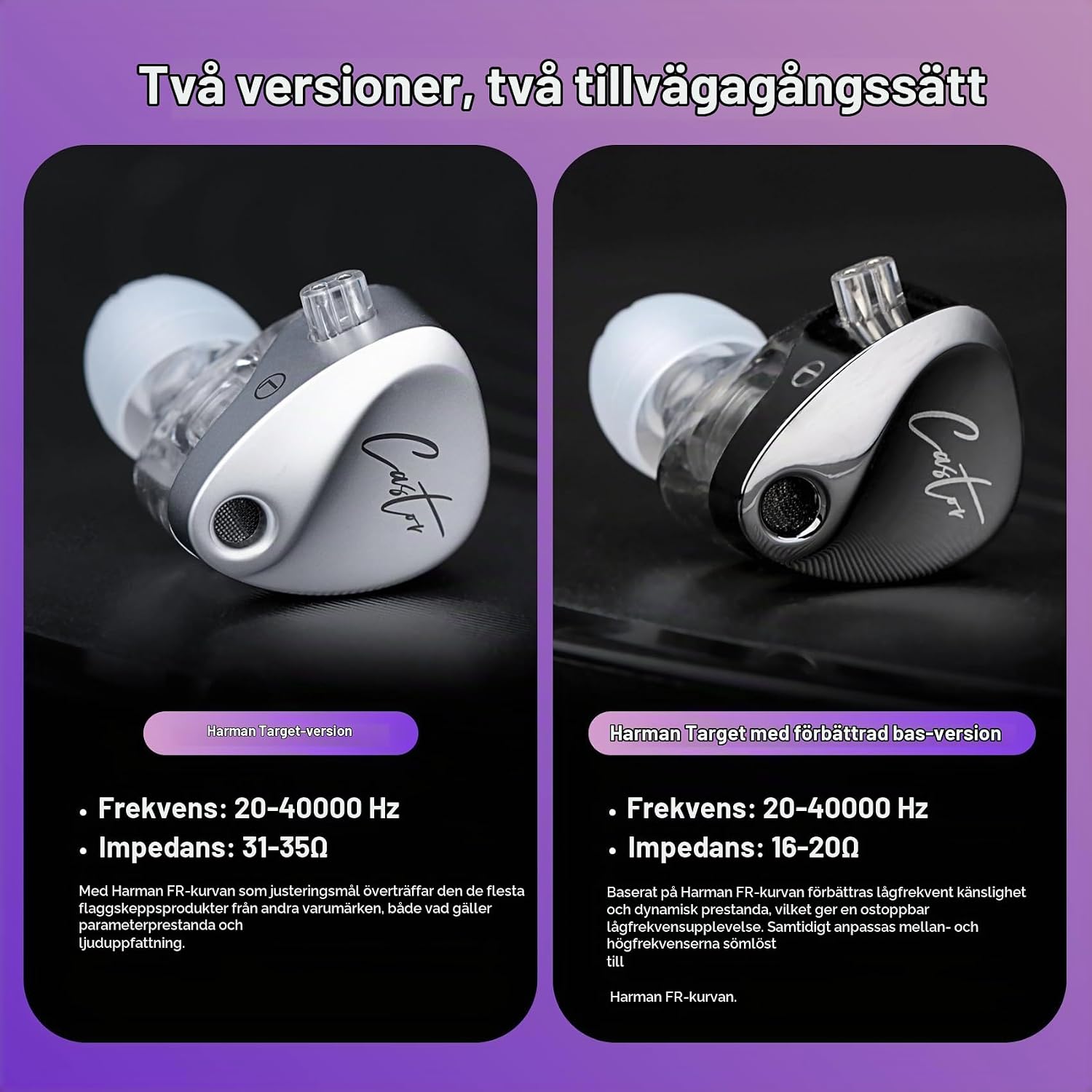 Thumbnail 3 de KZ Castor in-ear-hörlurar med dubbla dynamiska element, basjustering och mikrofon